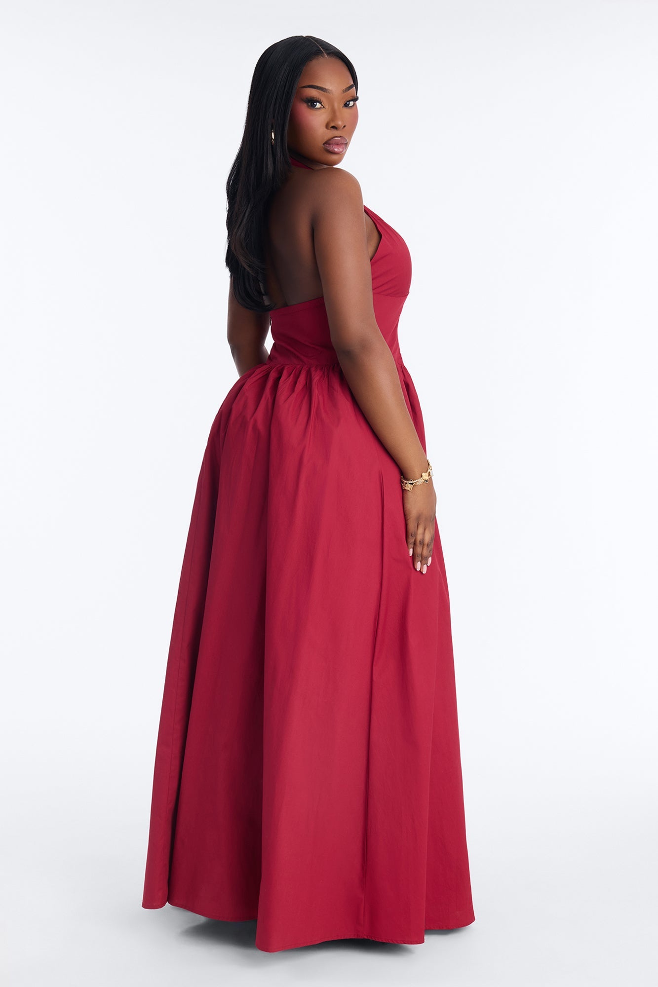 Maisie Drop Waist Poplin Maxi Dress - Wine