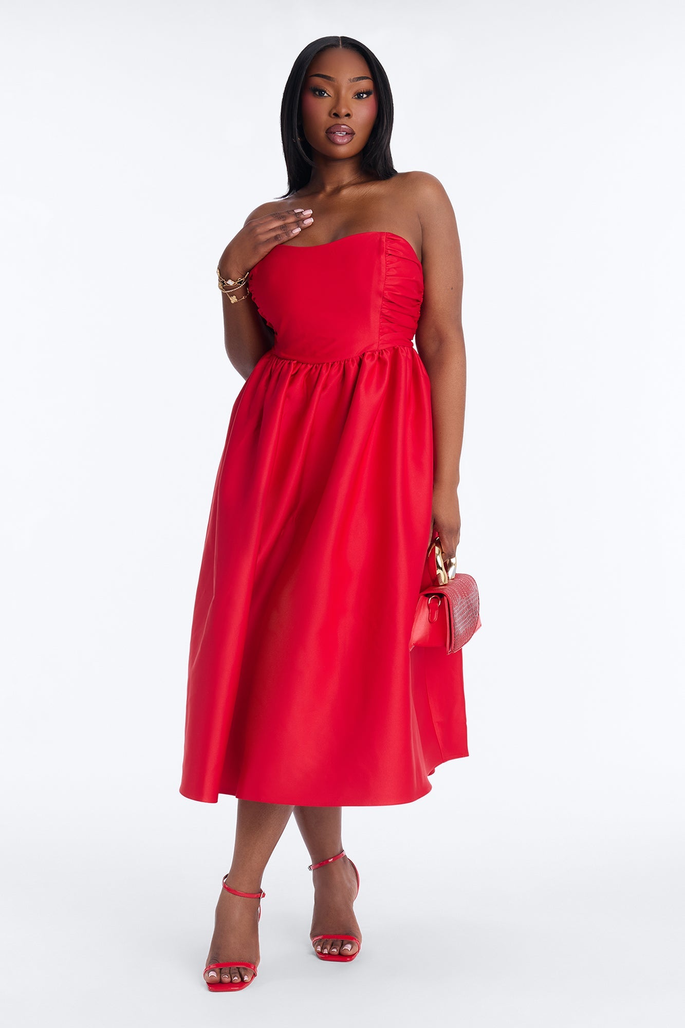 Sweet Like Me Taffeta Midi Dress - Red
