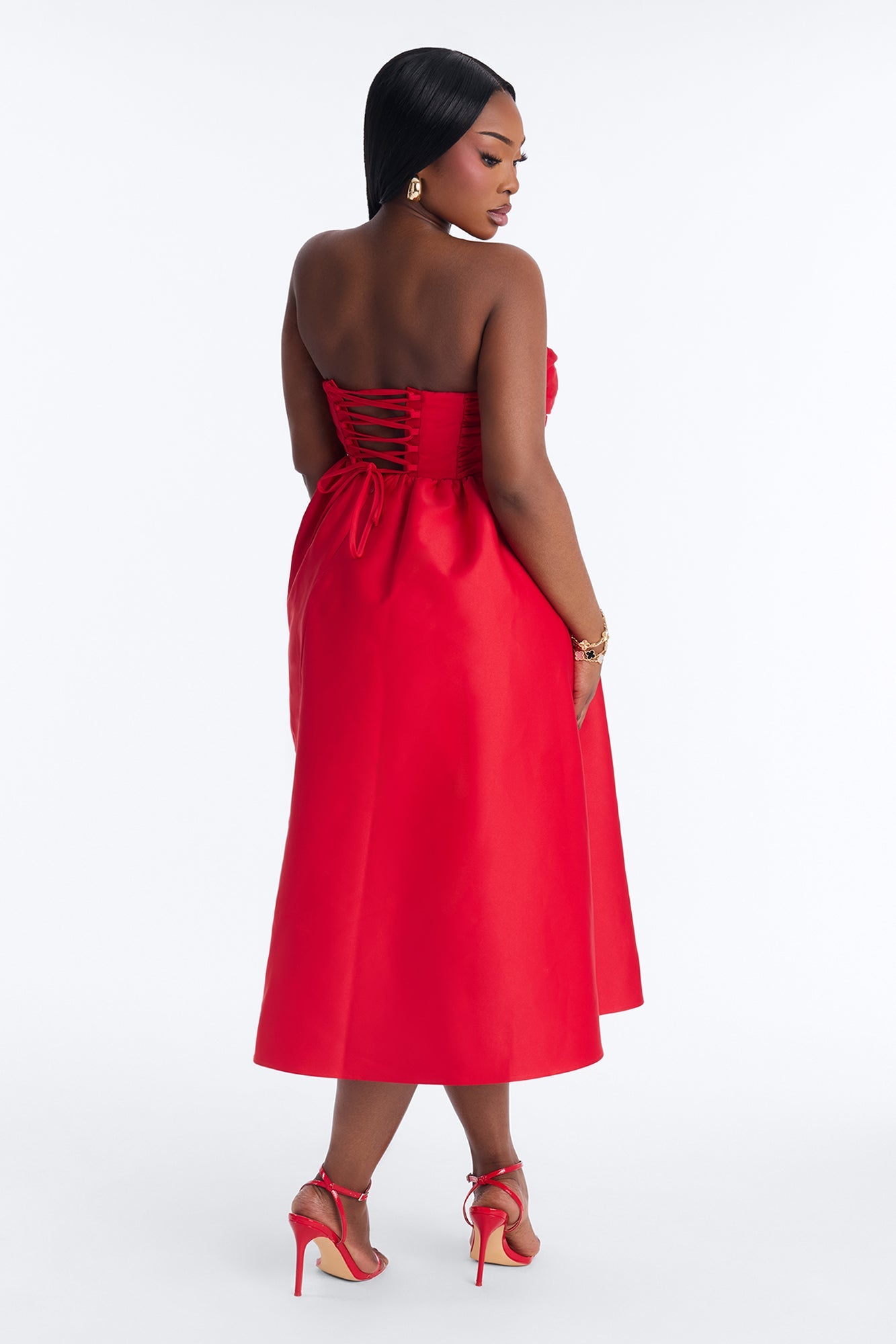 Sweet Like Me Taffeta Midi Dress - Red