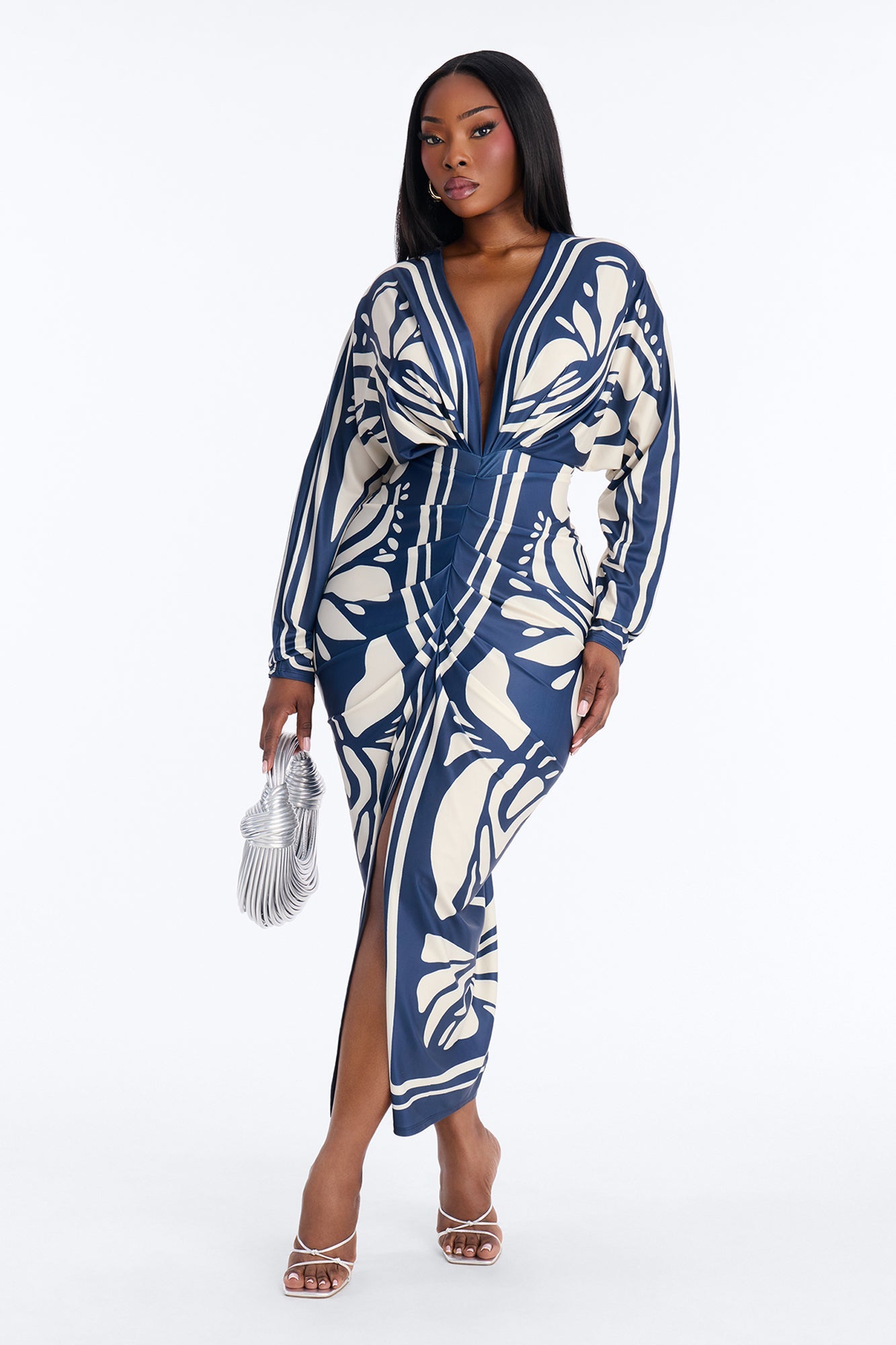 Revive Long Sleeve Midi Dress - Navy/combo