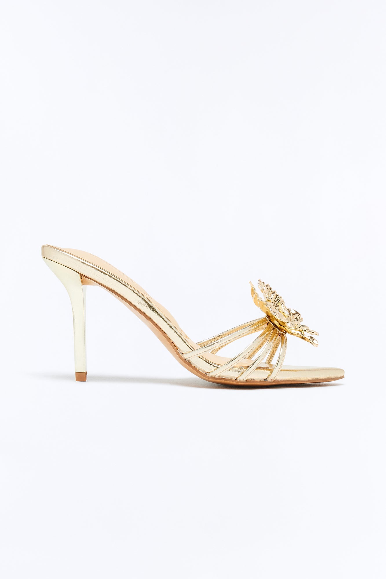 Pansy Hardware Flower Heels - Gold