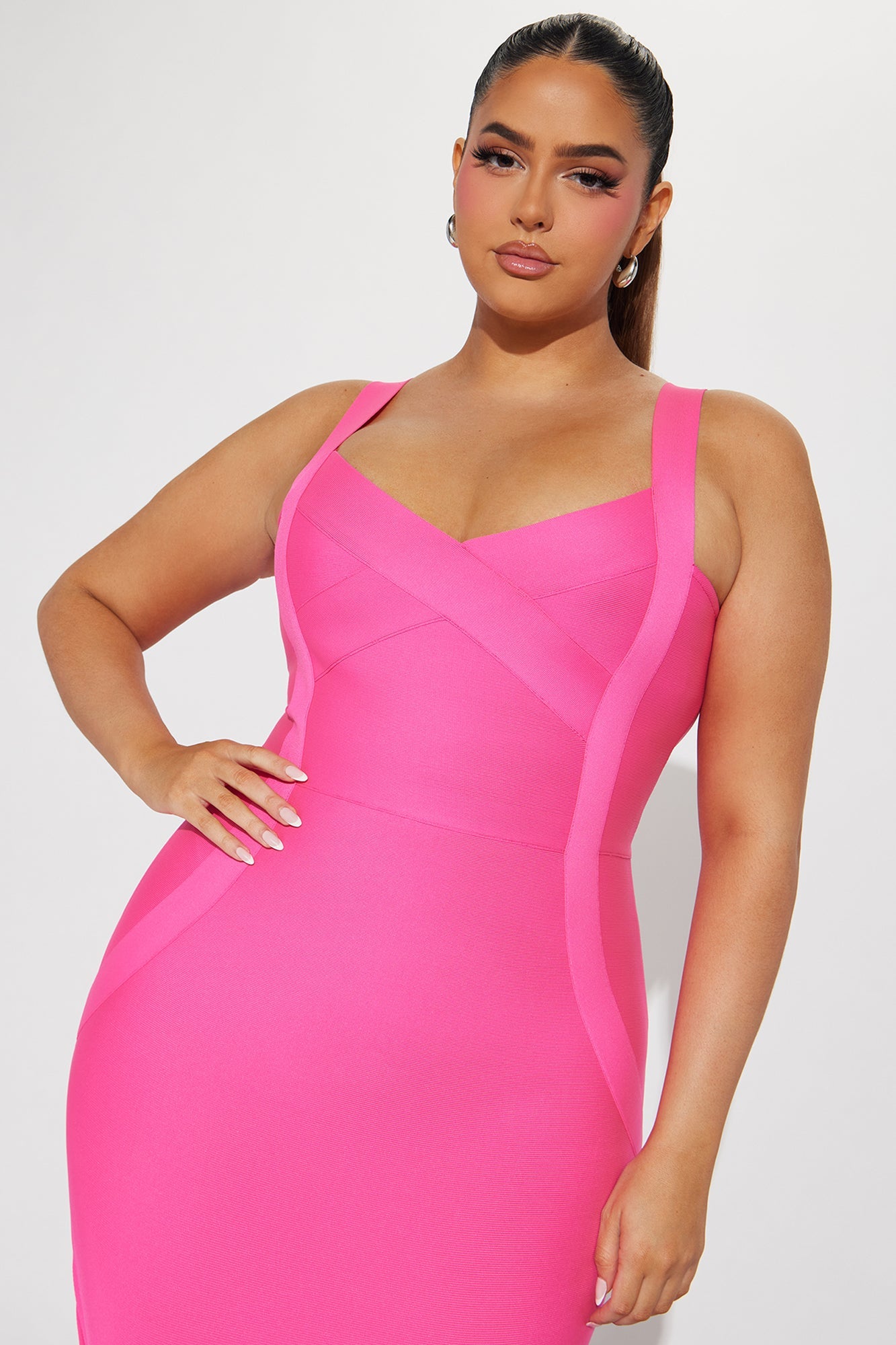 Elise Bandage Midi Dress - Hot Pink