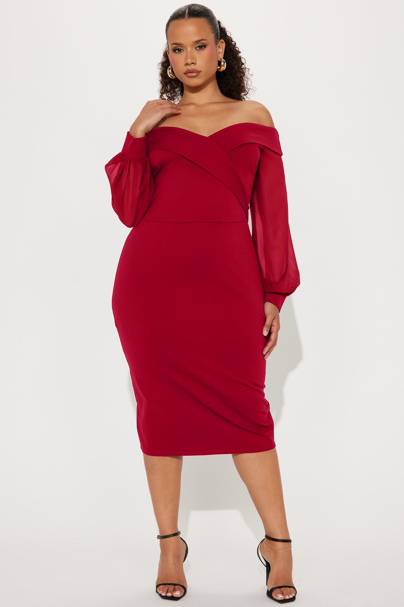 Mirabella Off Shoulder Midi Dress - Red