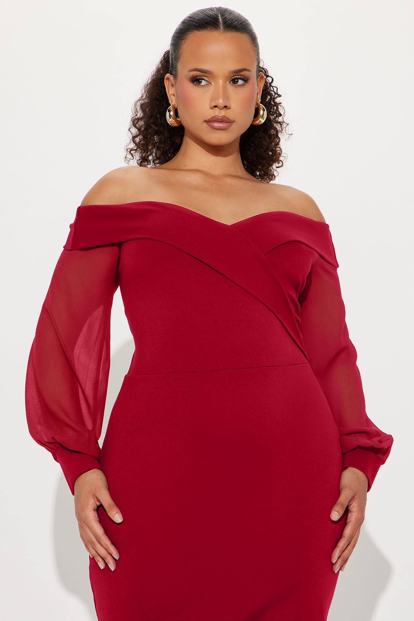 Mirabella Off Shoulder Midi Dress - Red