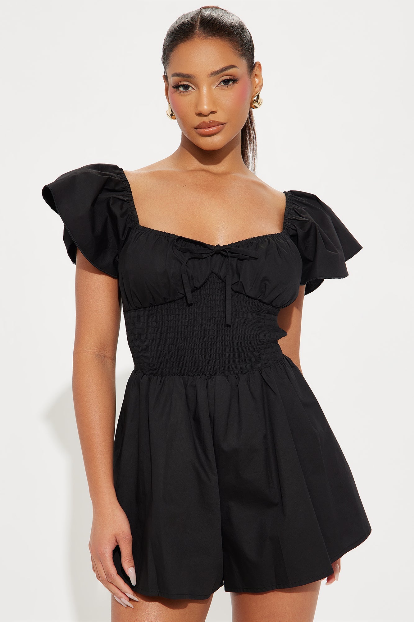 Marcia Poplin Romper - Black