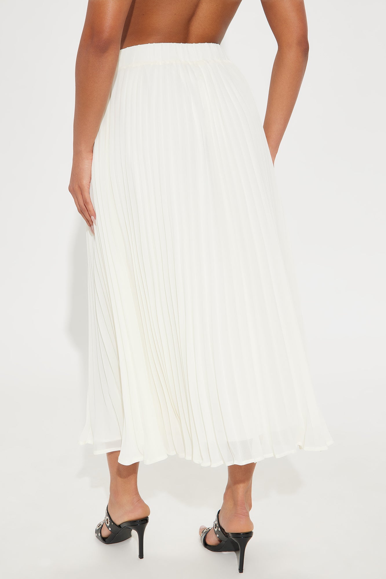 Press Reset Pleated Chiffon Midi Skirt - Off White