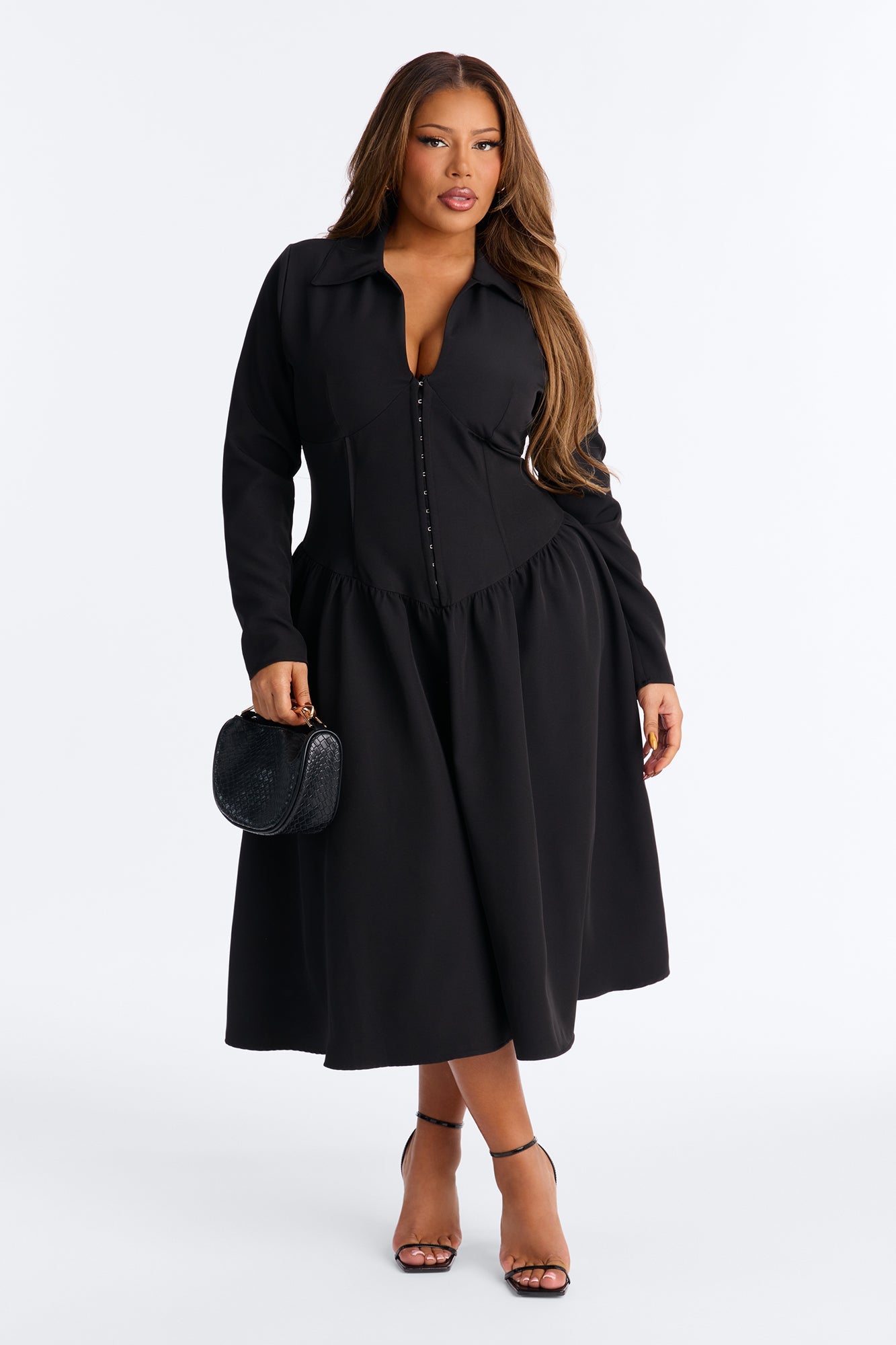 Paloma Corset Drop Waist Midi Dress - Black
