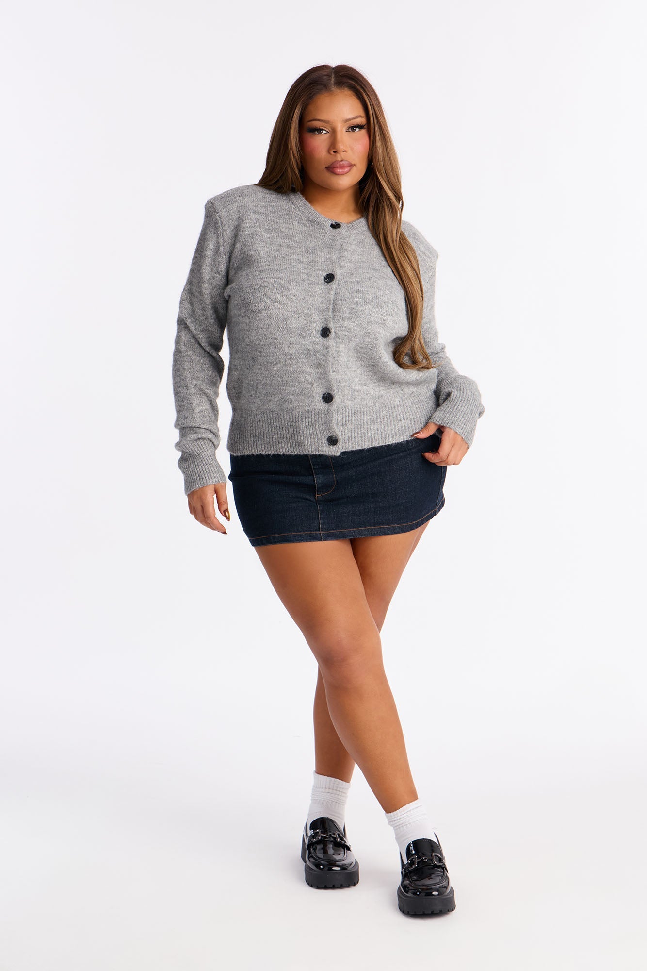Honeymoon Stage Shoulder Pad Cardigan - Grey