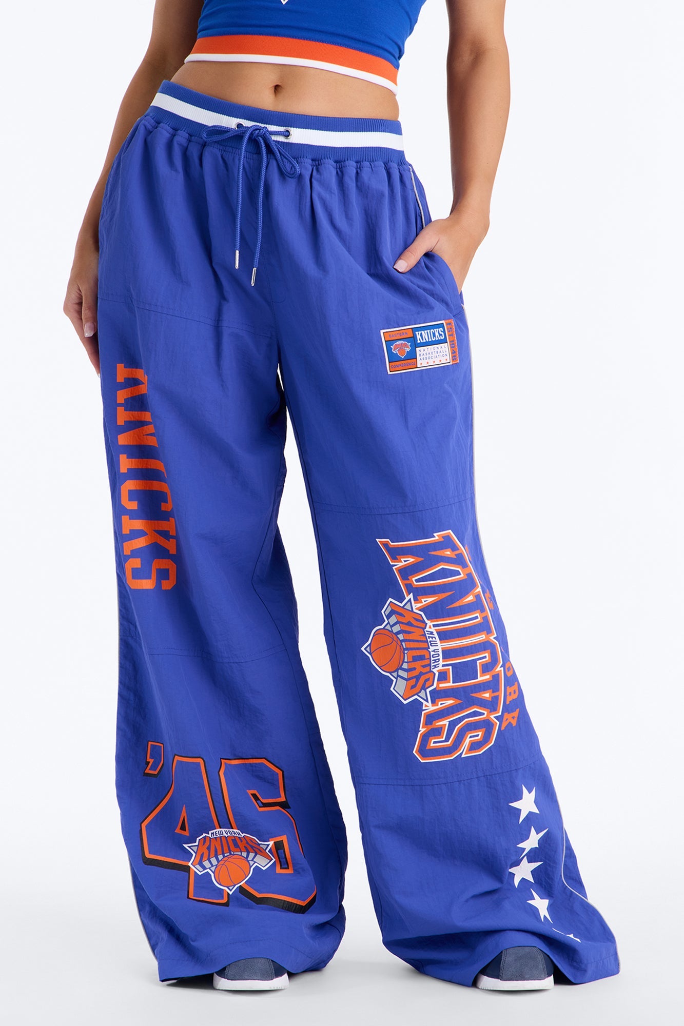 NBA New York Knicks Patchwork Cargo Wide Leg Pant - Royal