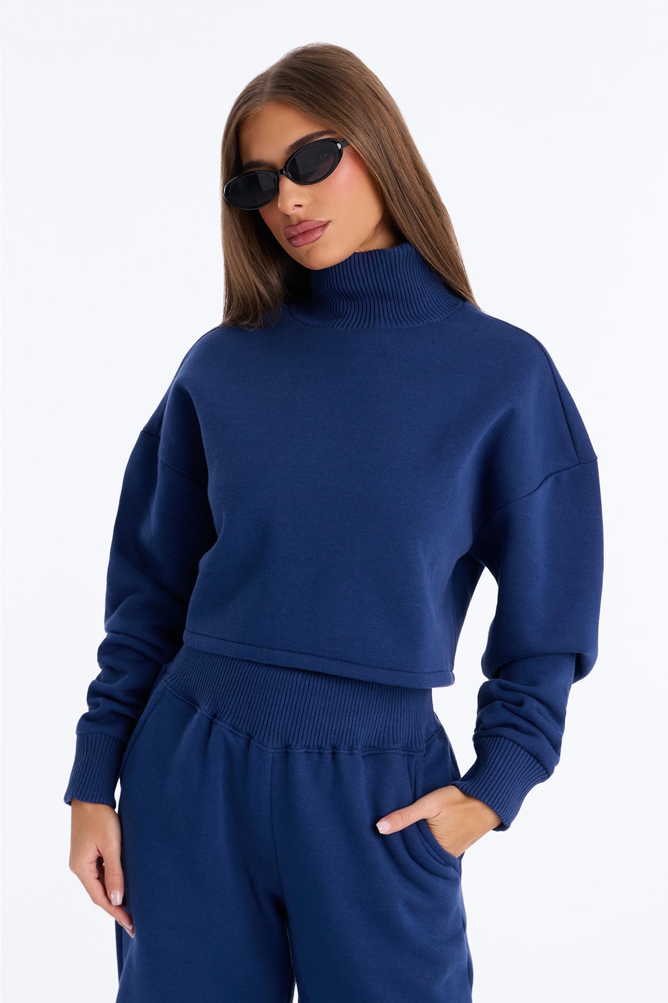 Jada Turtle Neck Fleece Sweatshirt - Navy