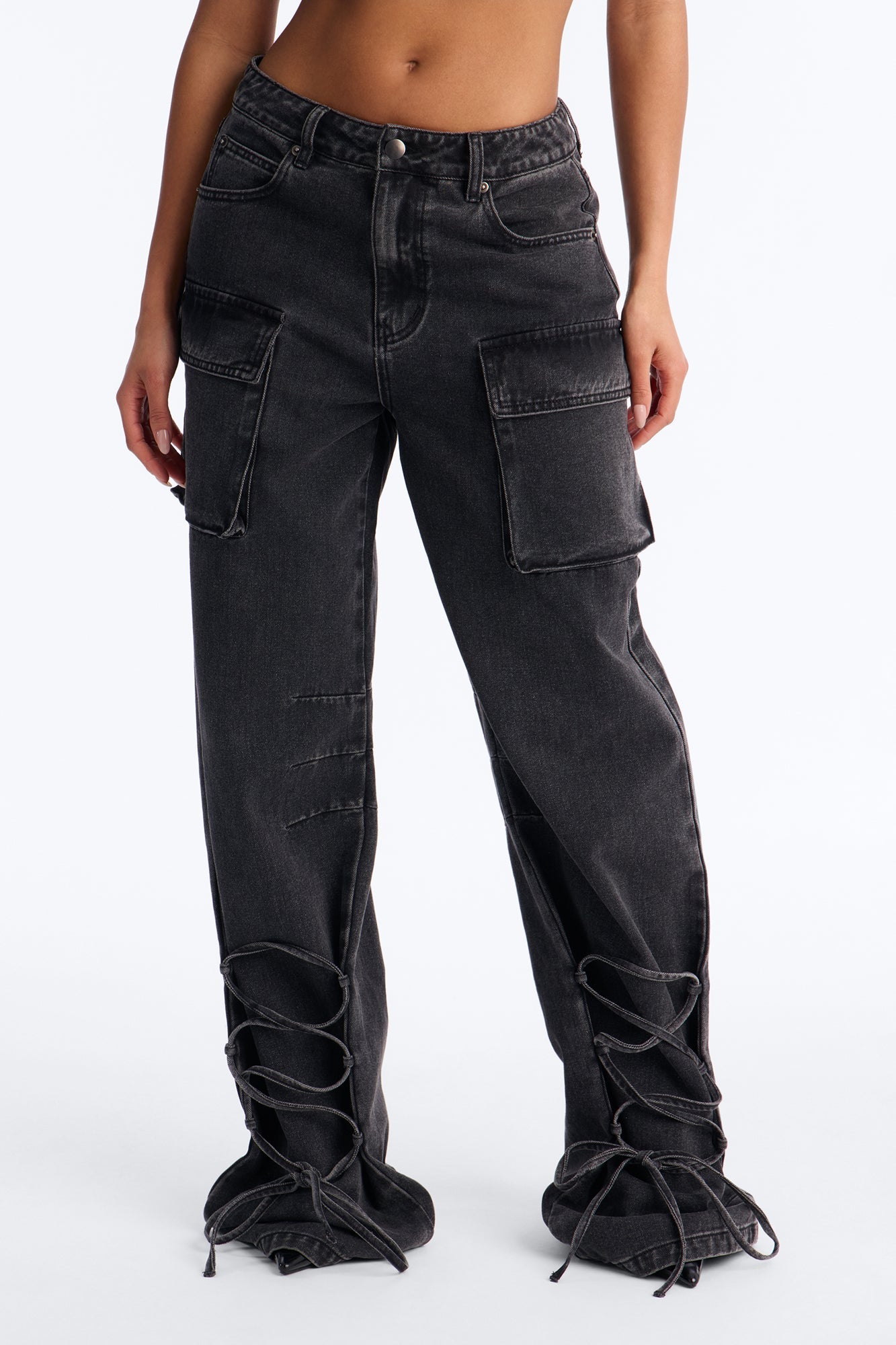 Kharissa Cargo Straight Leg Jeans - Black Wash
