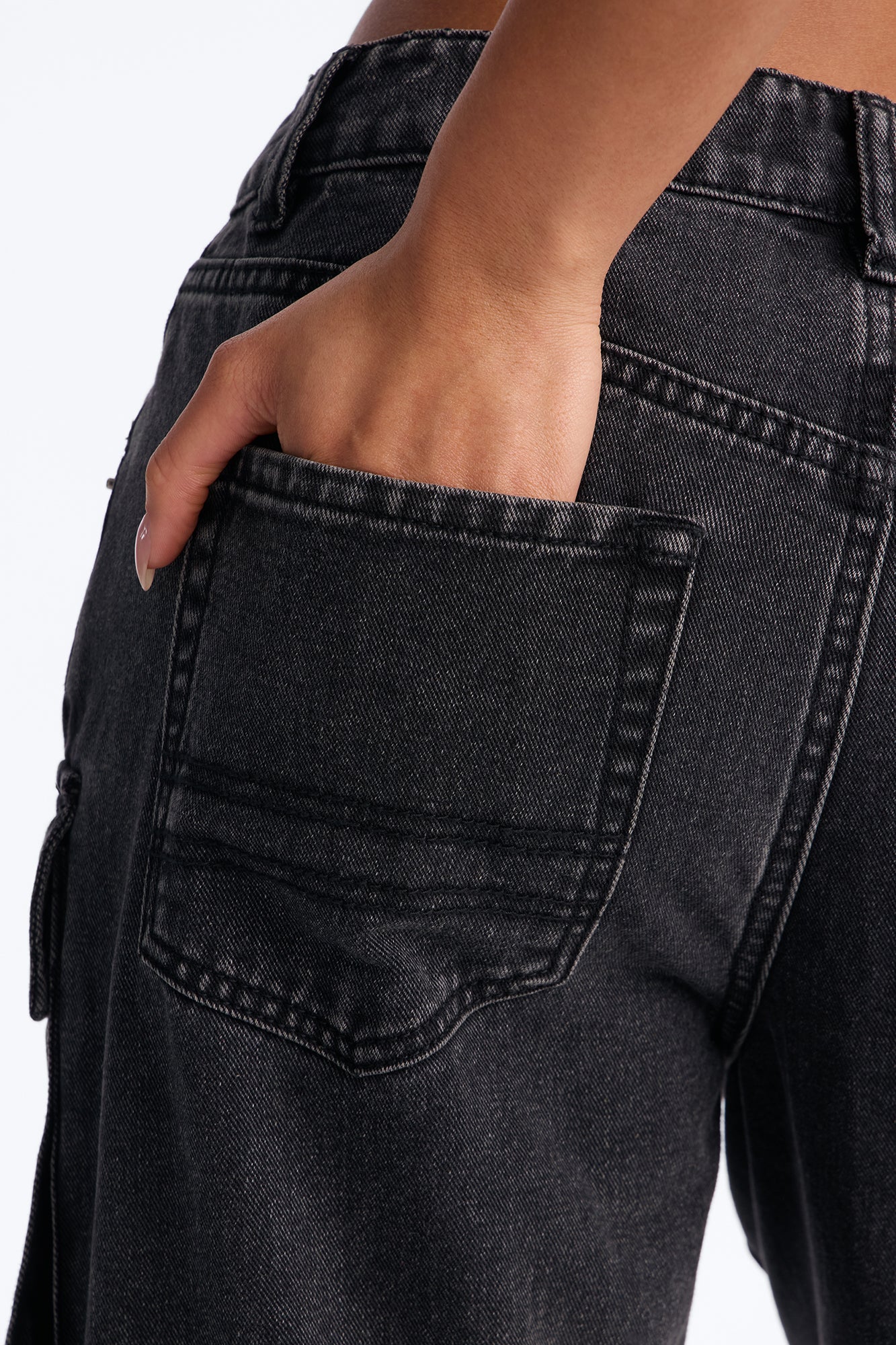 Kharissa Cargo Straight Leg Jeans - Black Wash