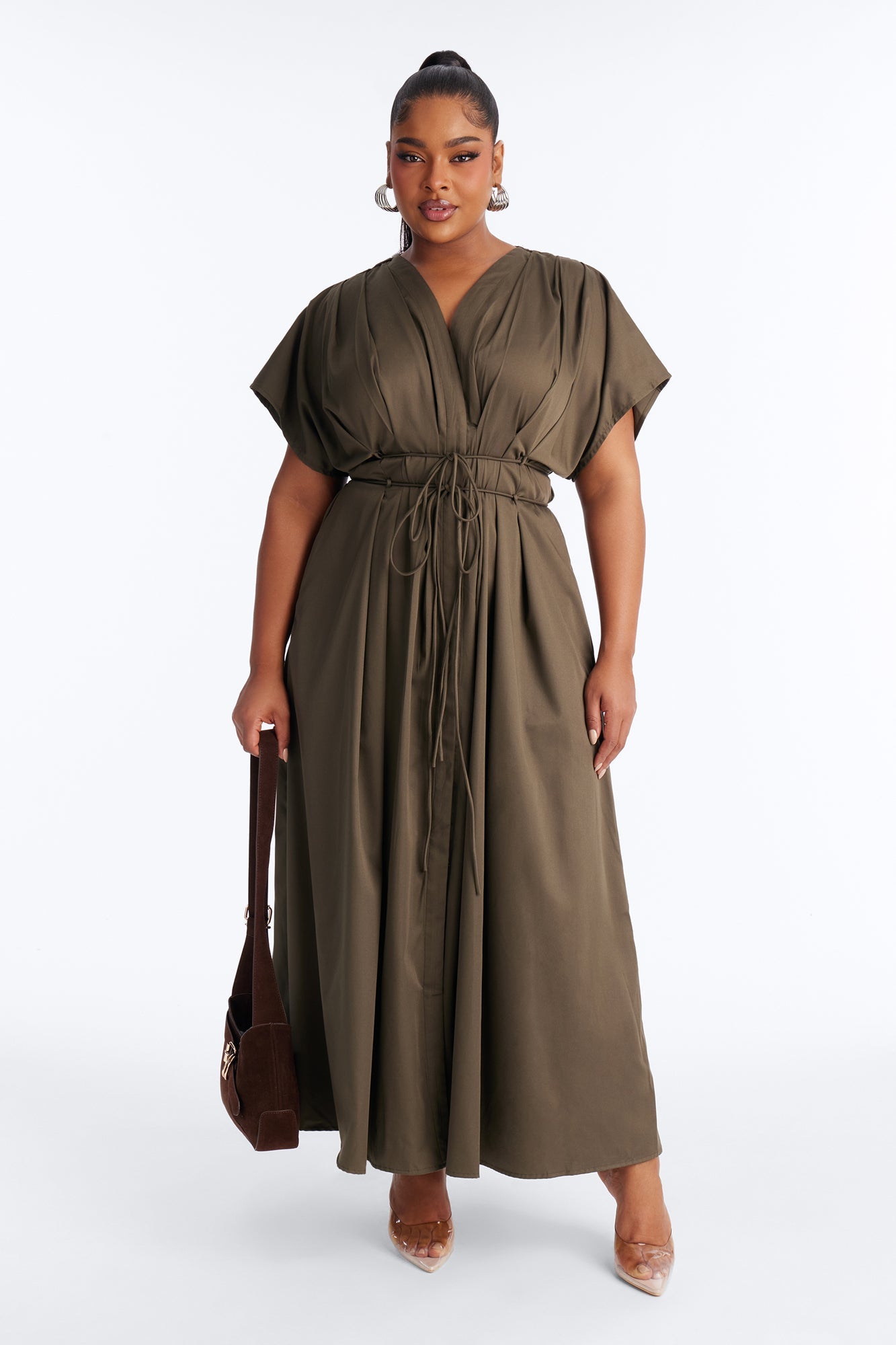 Maya Tie Waist Maxi Dress - Olive