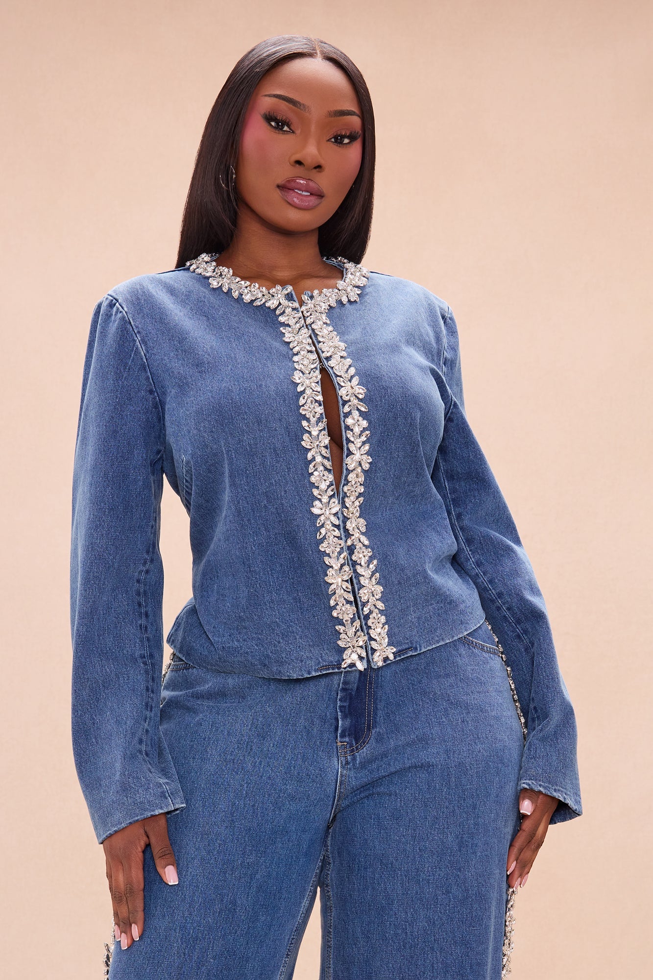 Came To Play Rhinestone Denim Jacket - Vintage Wash