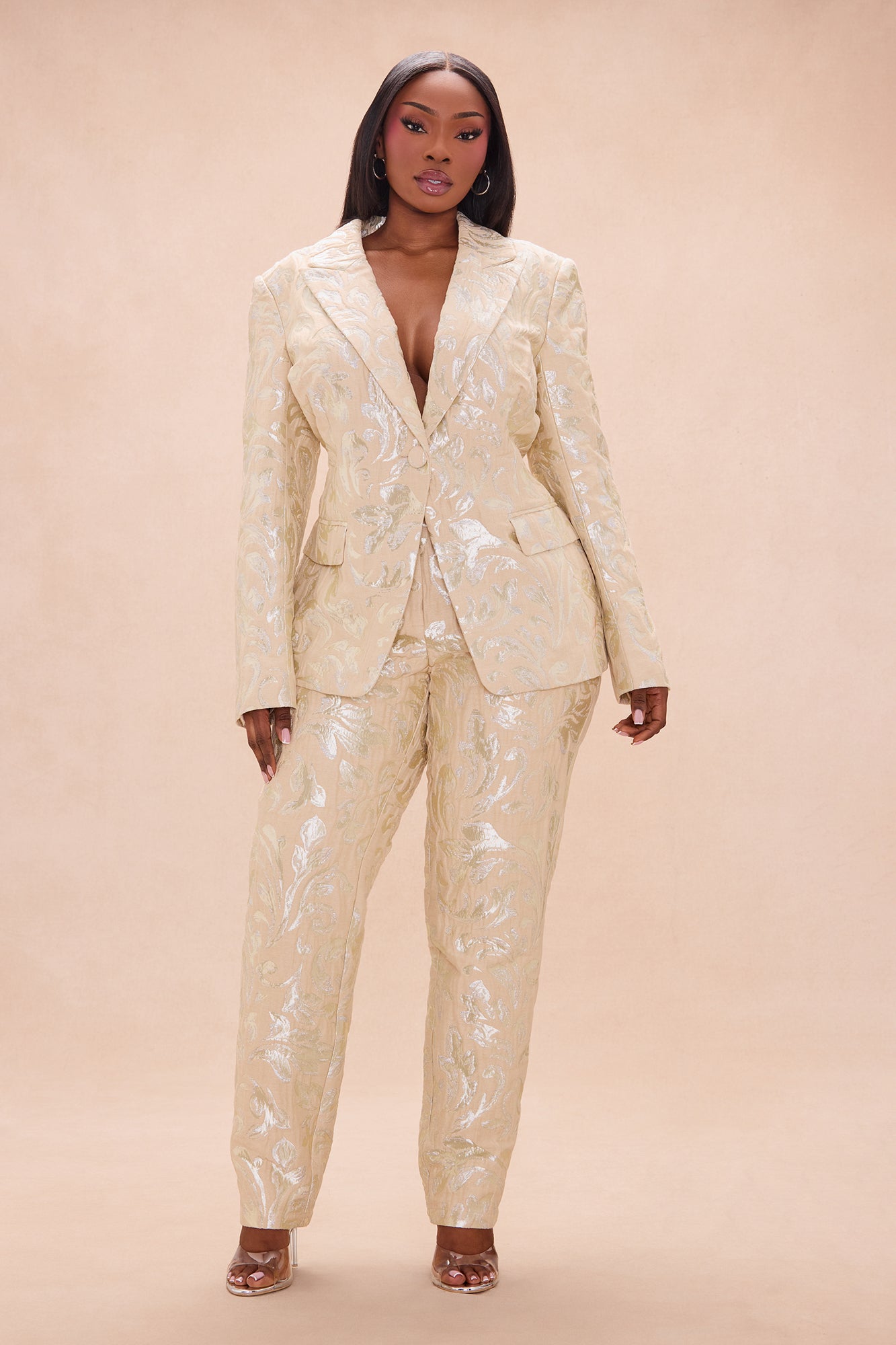 Kimberly Blazer Jacquard Set - Nude/combo
