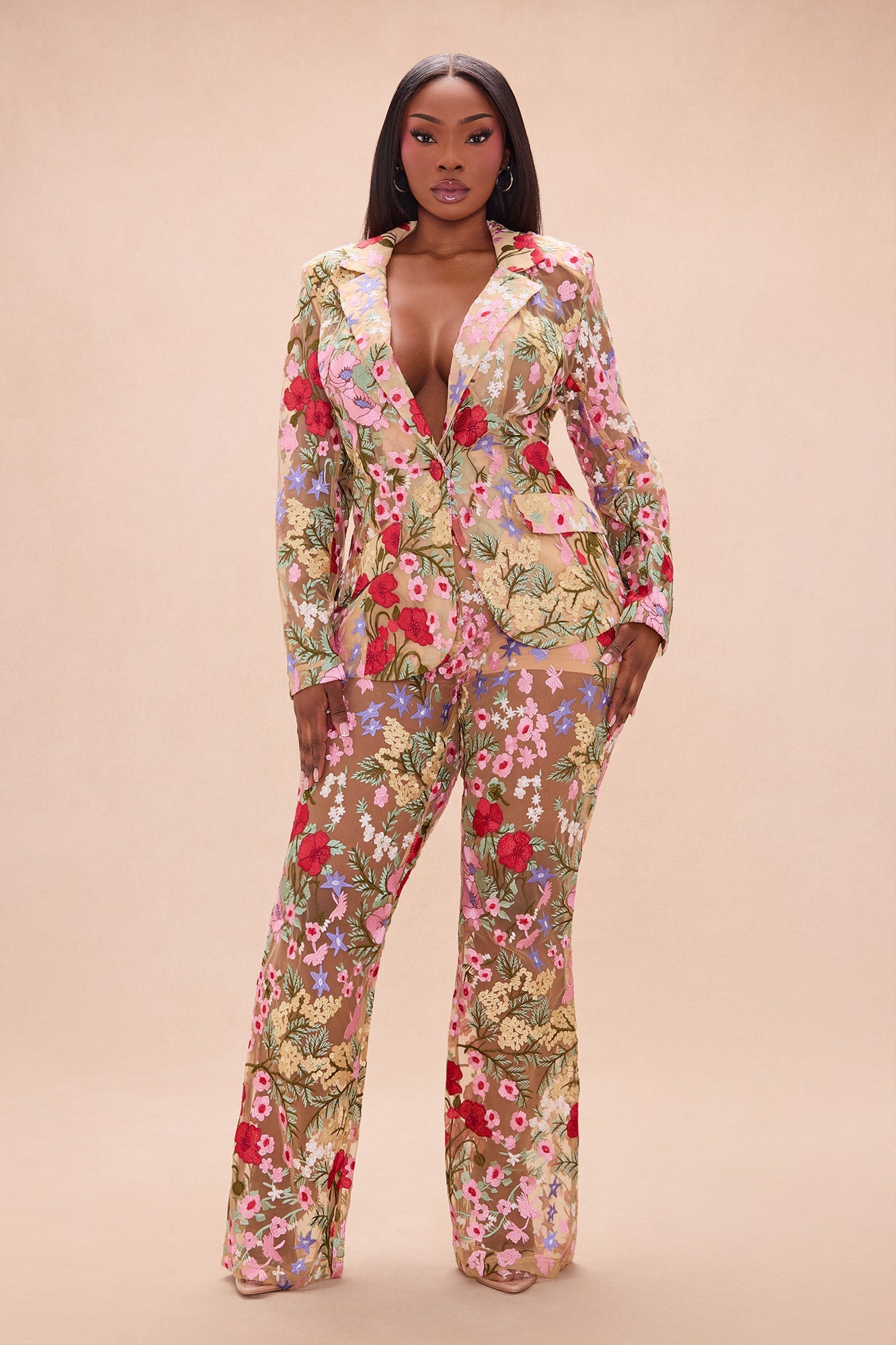 Erin Embroidered Pant - Nude/combo