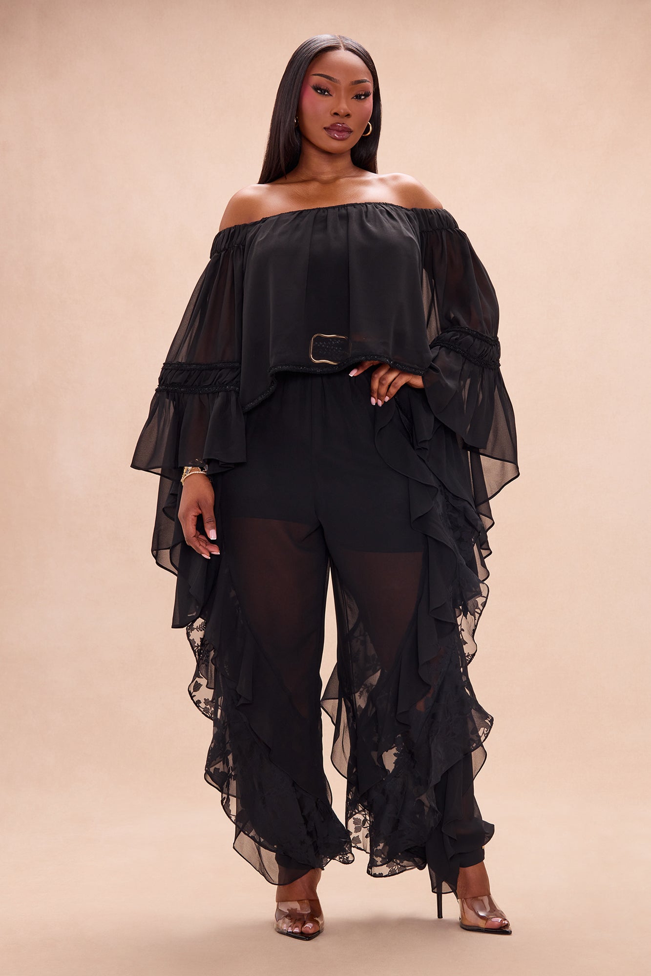 Dianna Ruffle Chiffon Pant - Black