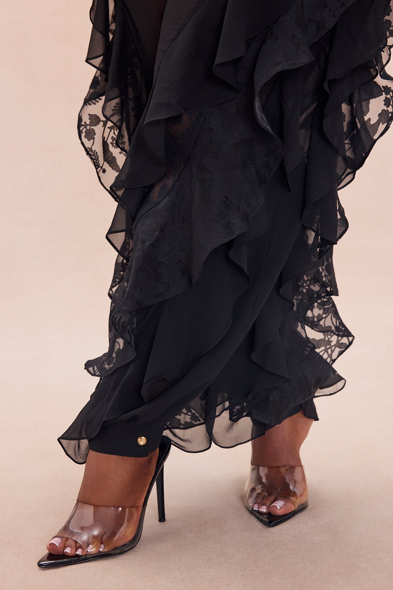 Dianna Ruffle Chiffon Pant - Black