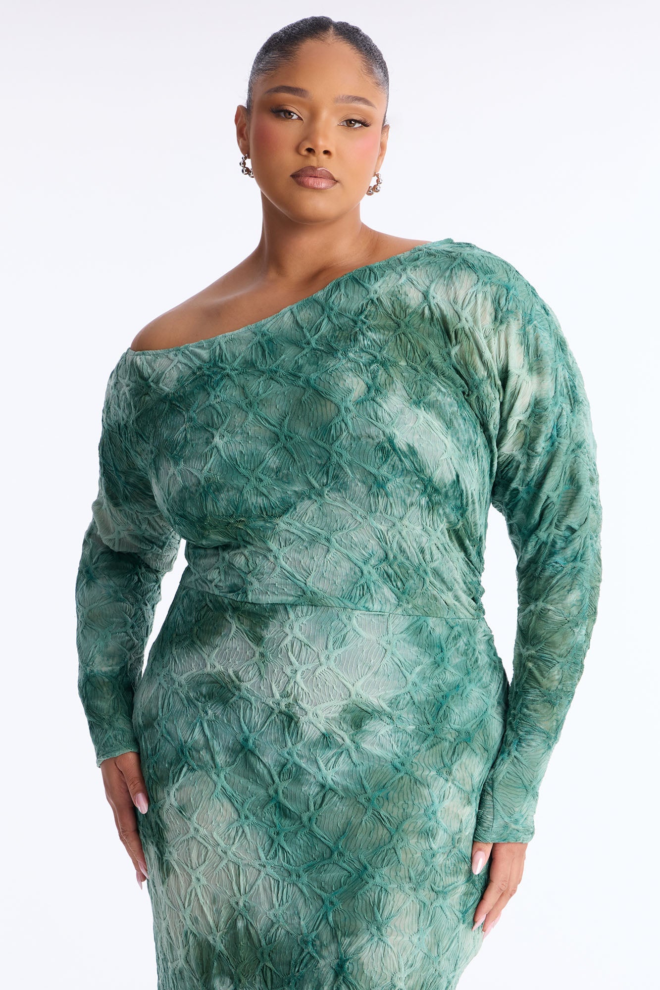 Riannon Textured Tie Dye Maxi Dress - Green/combo