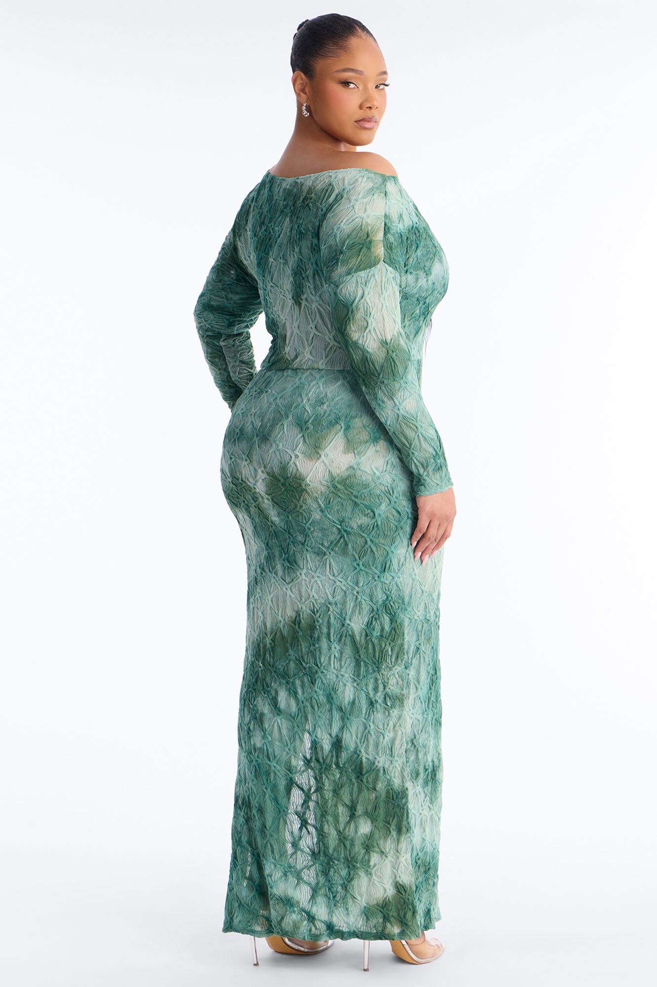 Riannon Textured Tie Dye Maxi Dress - Green/combo