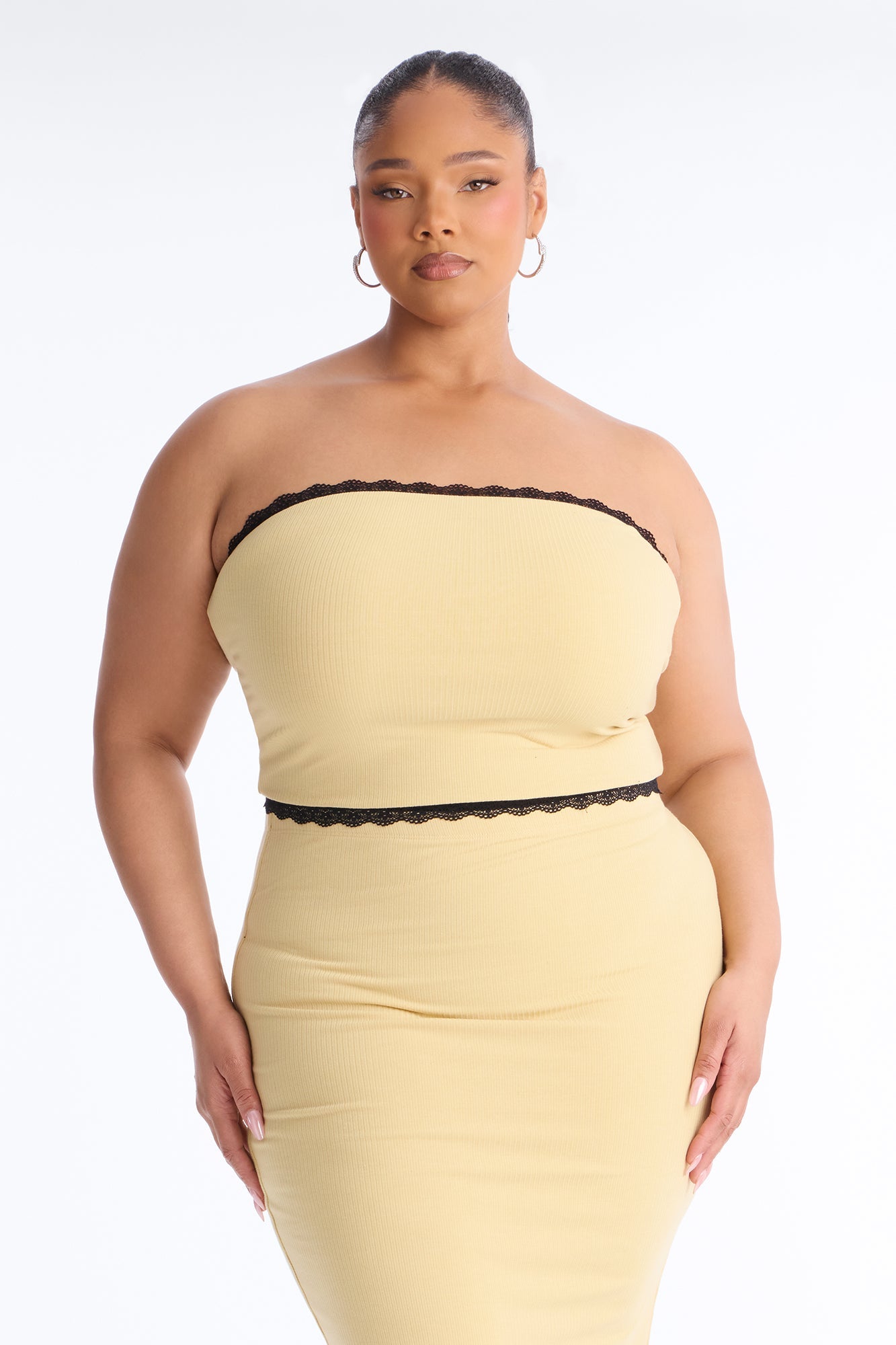 Your Darling Double Lined Ribbed Skirt Set - Yellow/combo