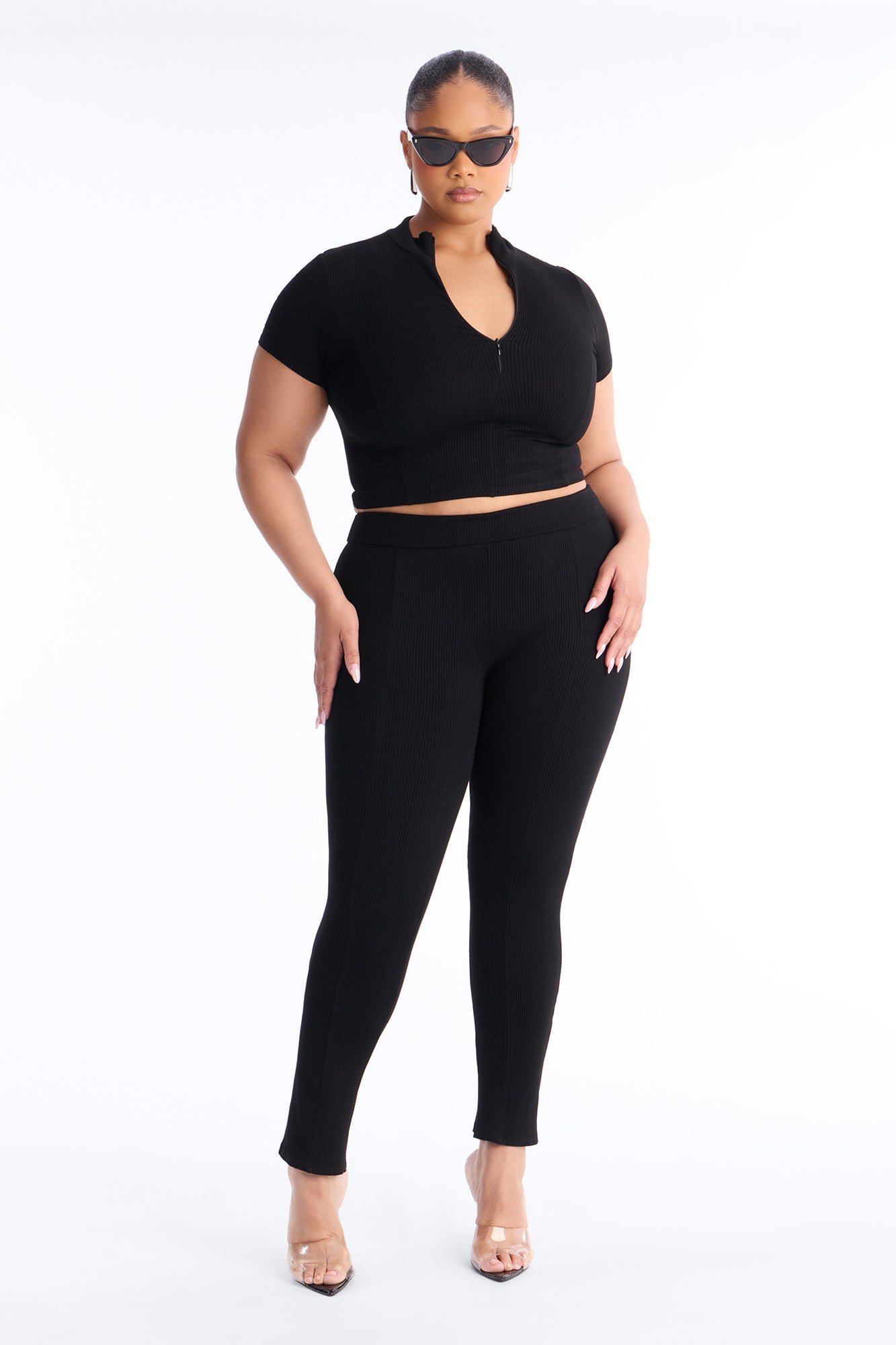 Mia Zip Snatched Pant Set - Black