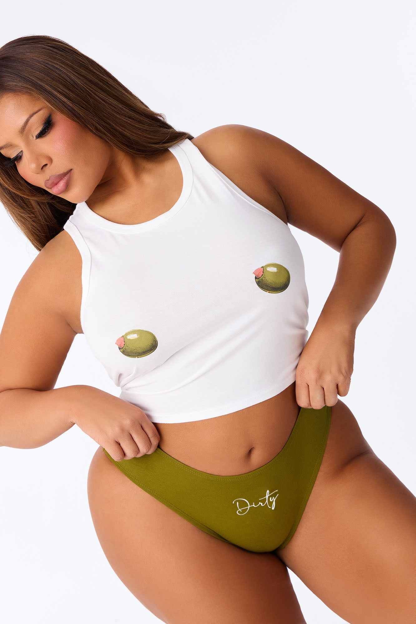 I Like It Dirty Tank And Thong Set - Olive/combo