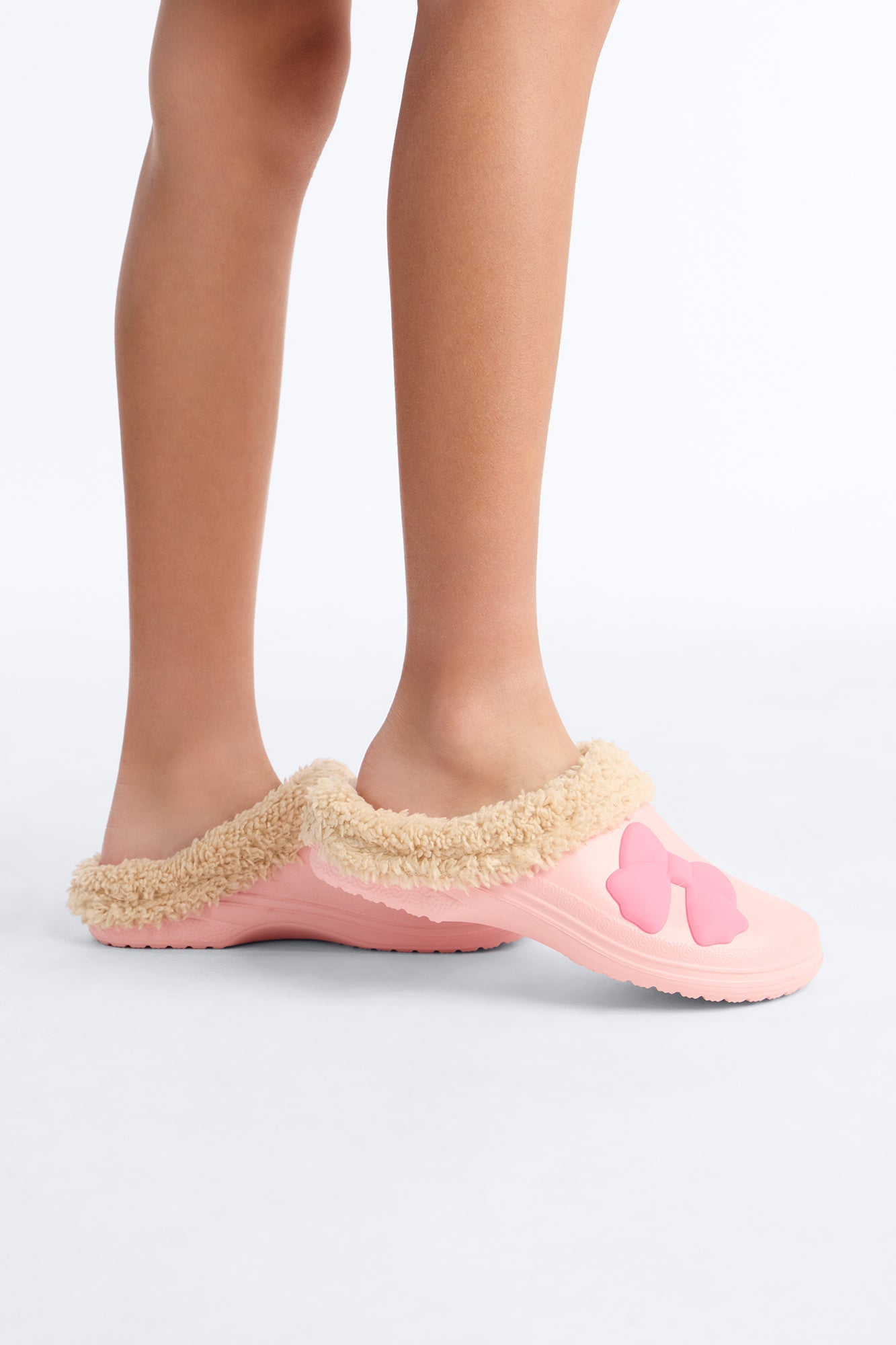 Mini Cozy Bow Fur Lined Slipper - Light Pink