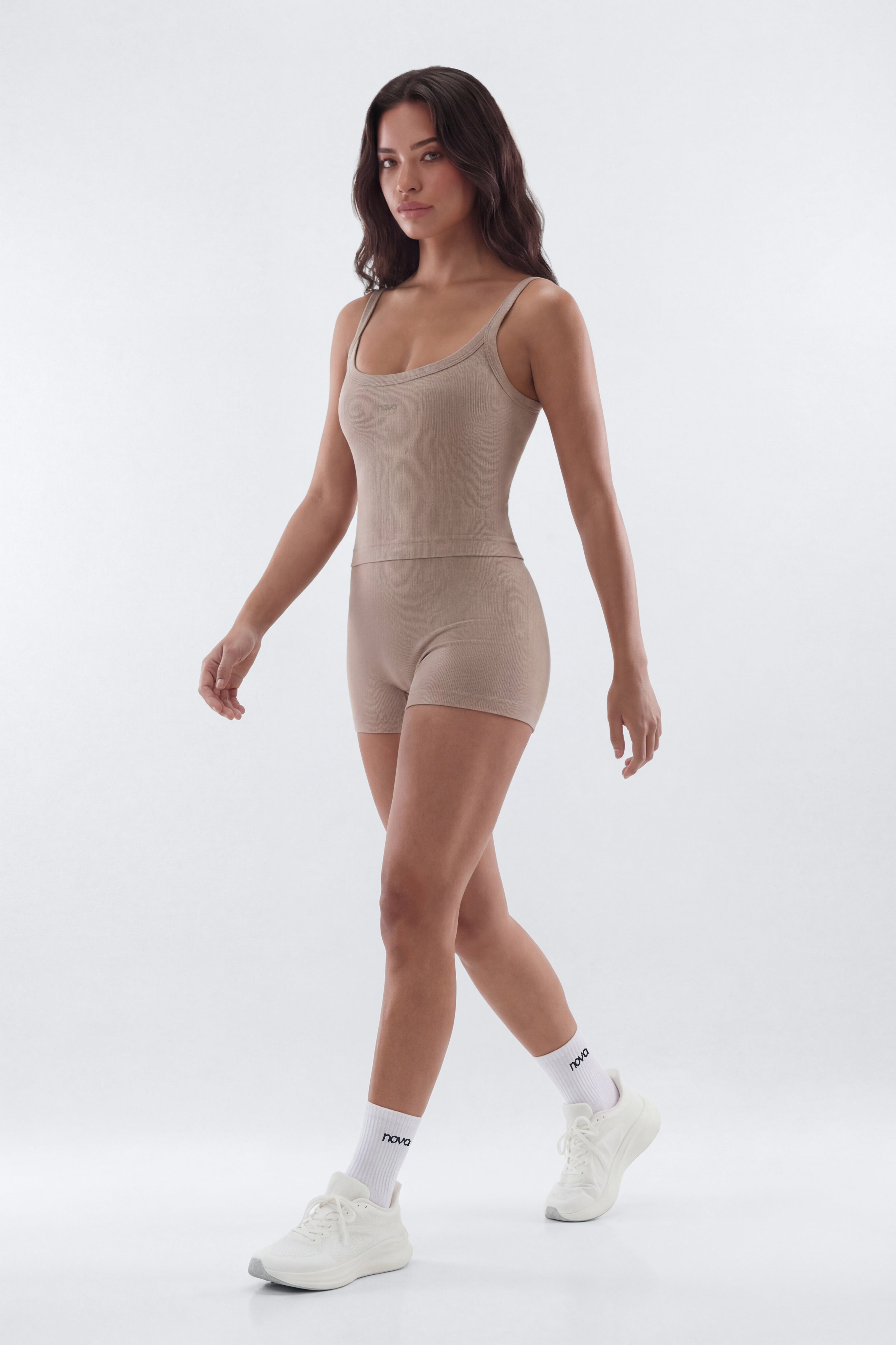 CottonFlex™ Double Lined Sports Cami Top - Taupe