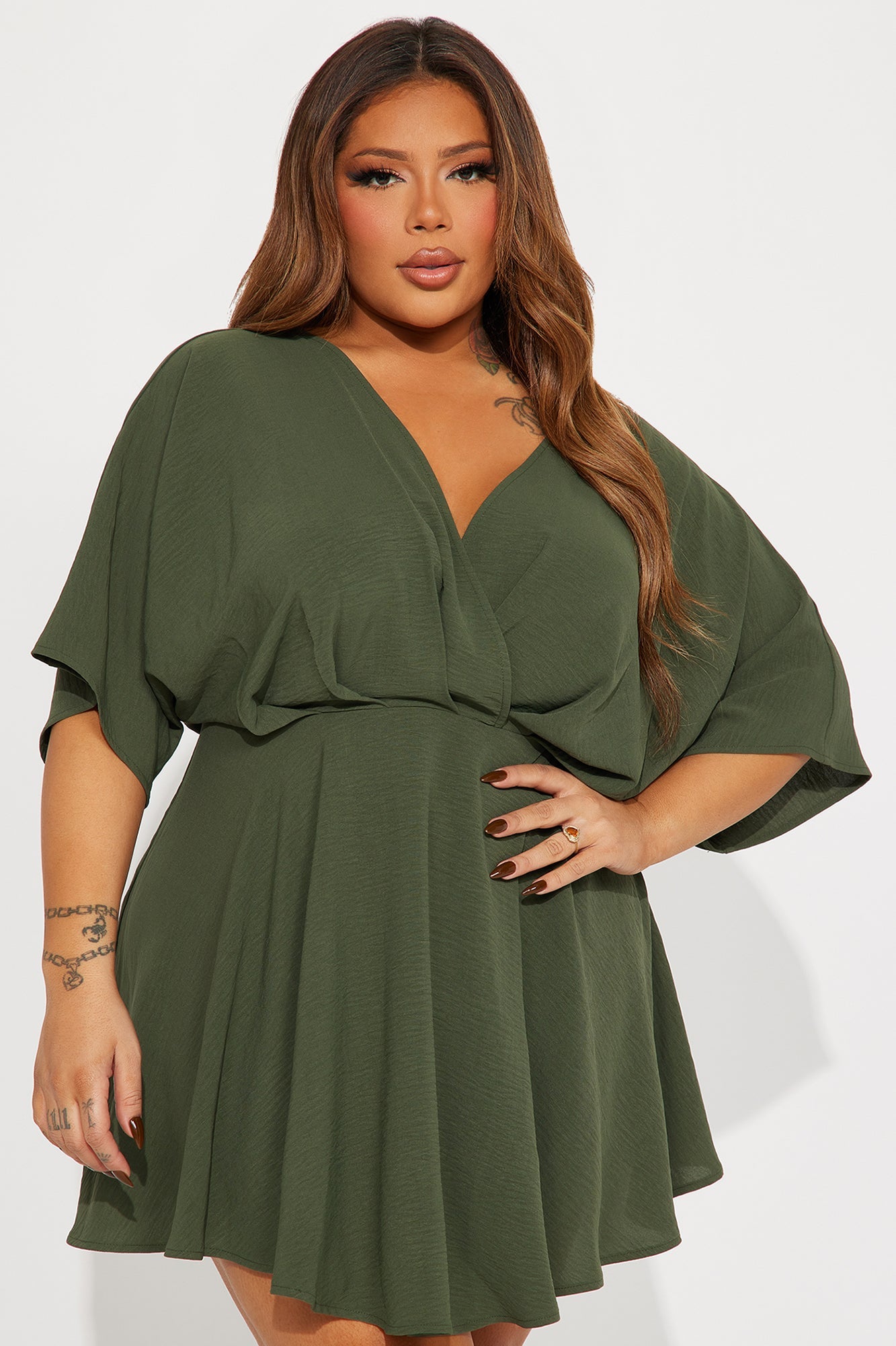 Francesca Flowy Mini Dress - Olive