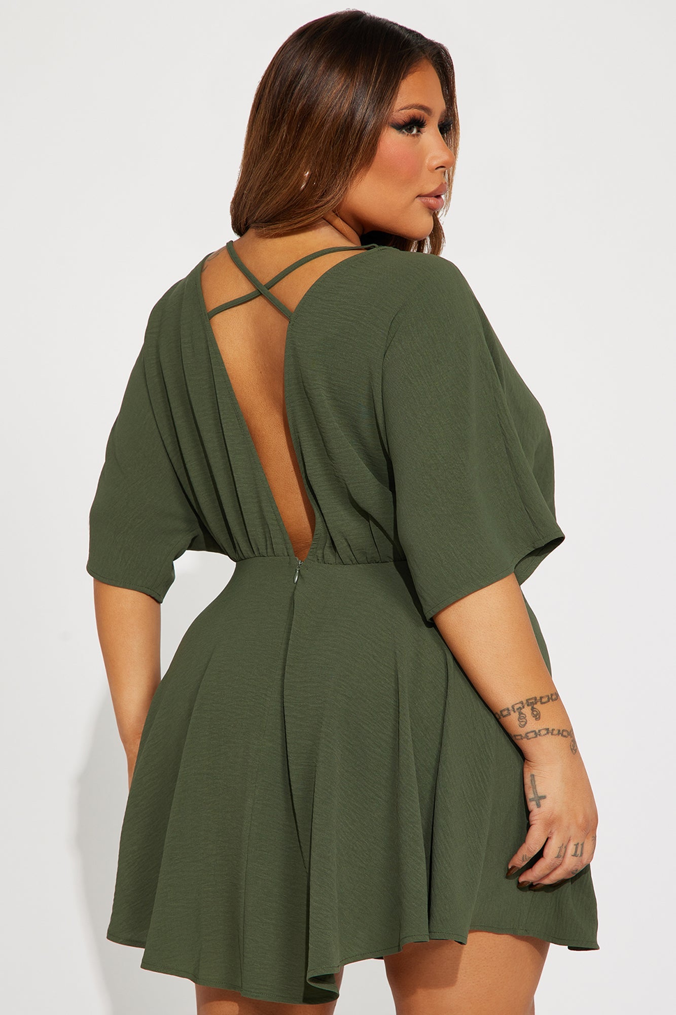 Francesca Flowy Mini Dress - Olive