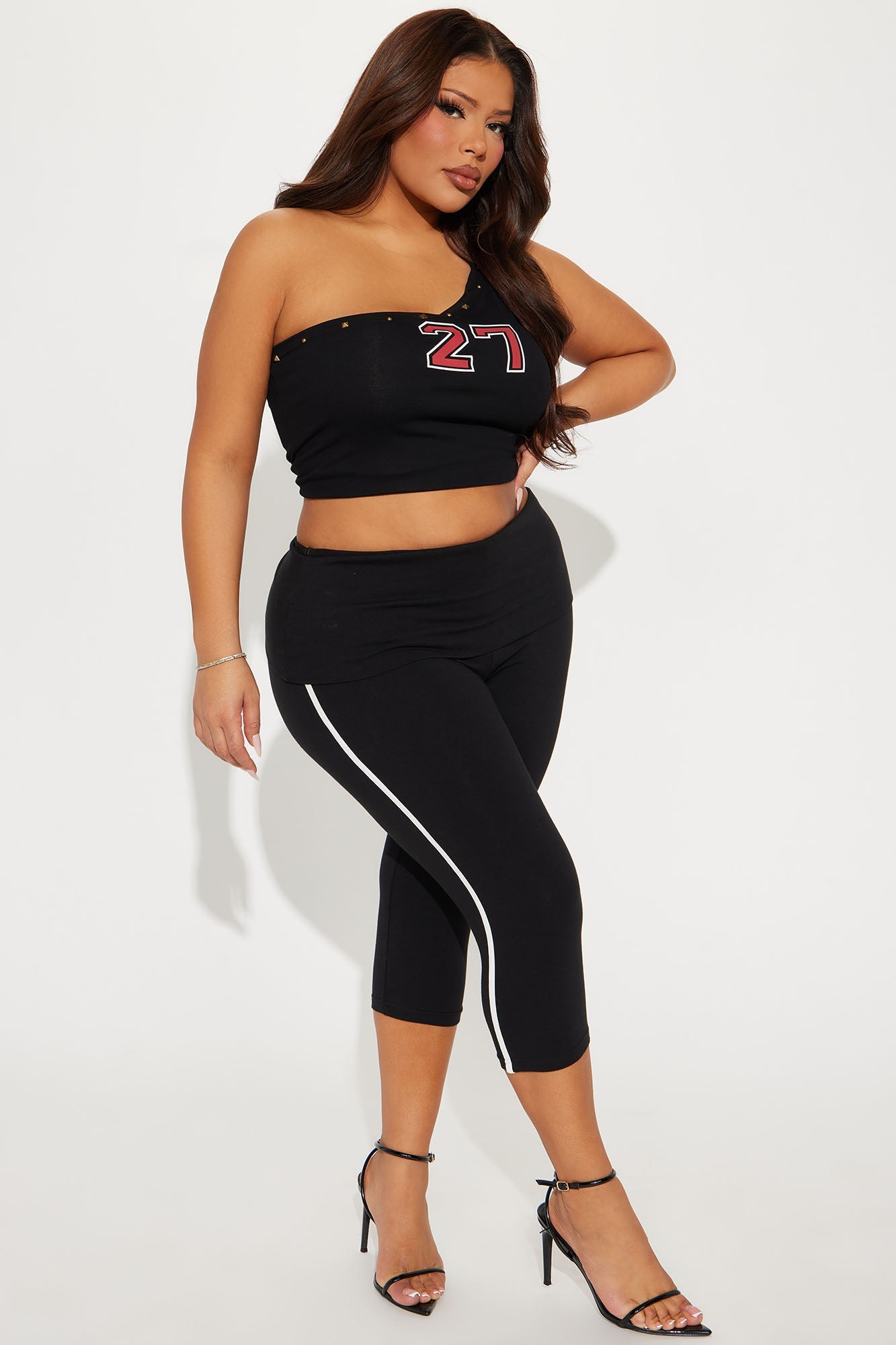 What Attitude Foldover Waistband Capri Legging - Black/White