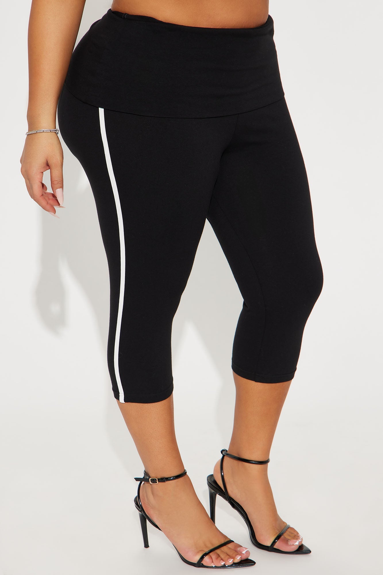 What Attitude Foldover Waistband Capri Legging - Black/White