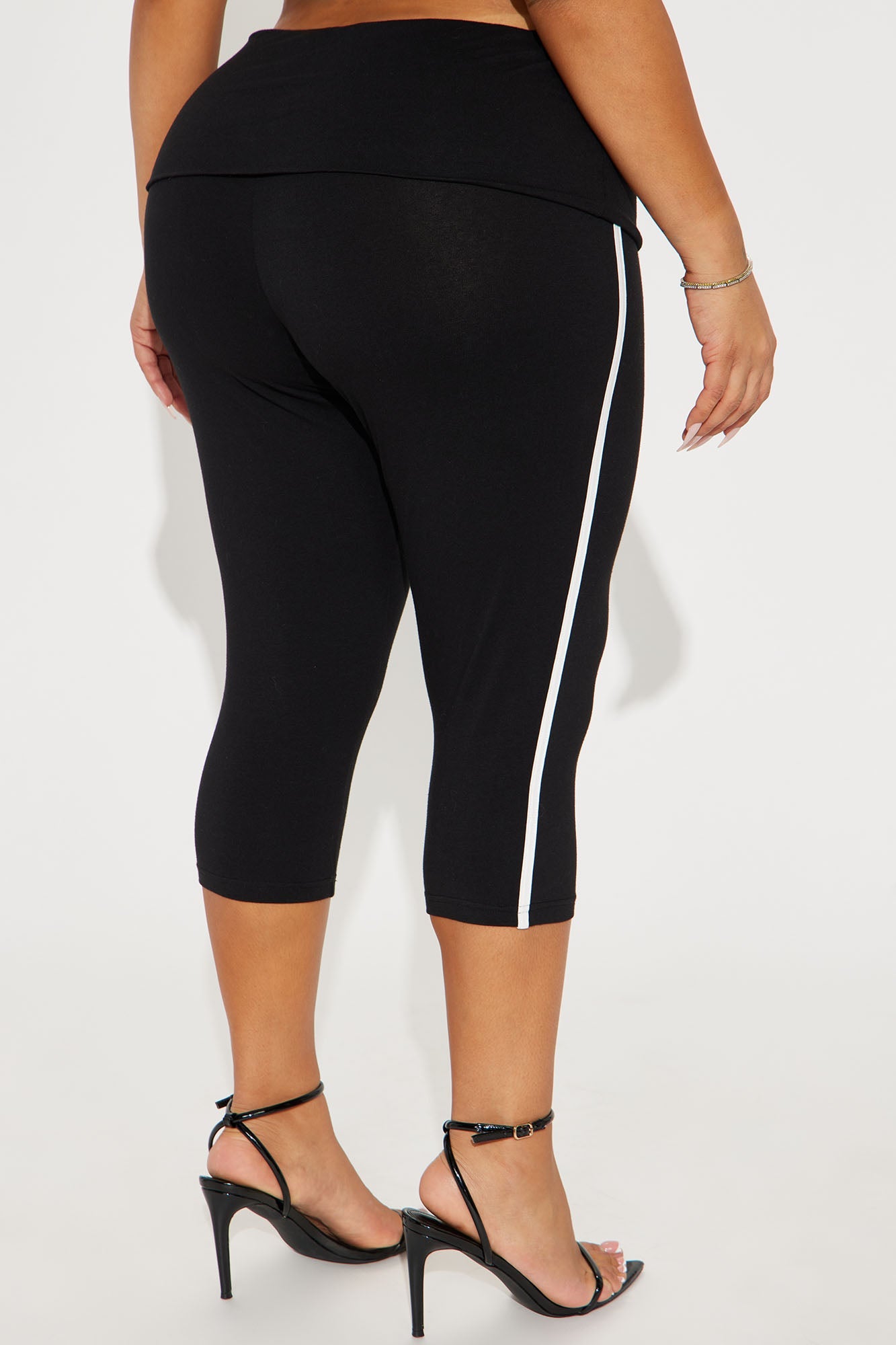 What Attitude Foldover Waistband Capri Legging - Black/White