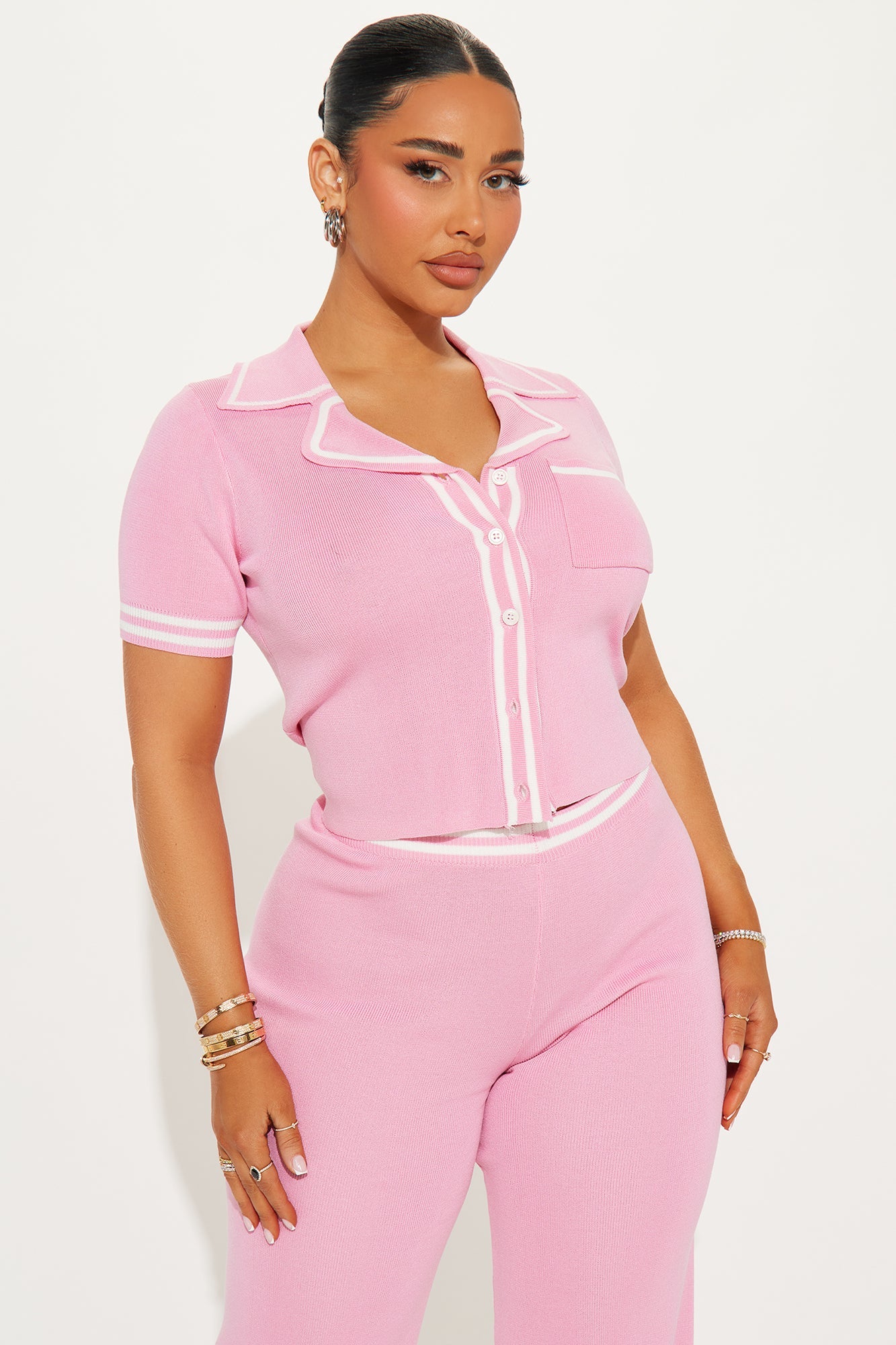 Preppy Babe Sweater Pant Set - Pink