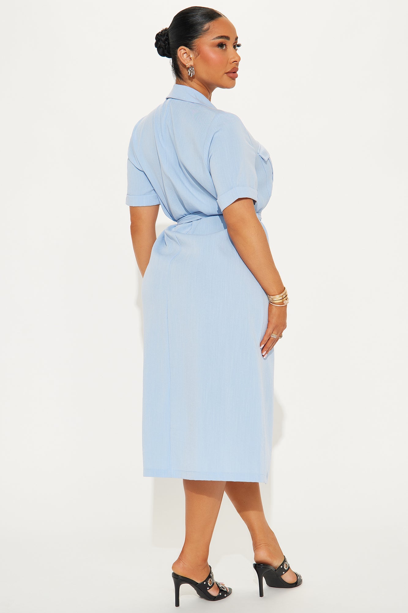 Maya Shirt Midi Dress - Light Blue