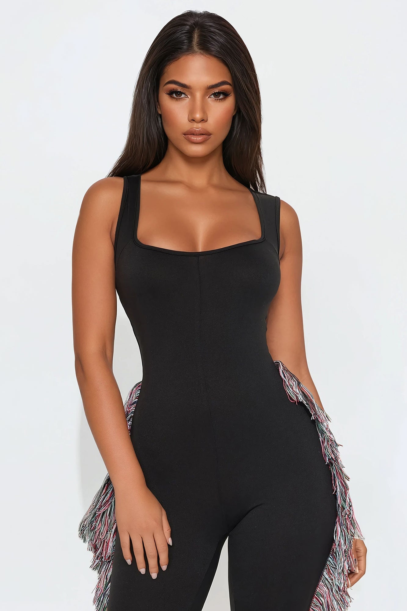 All At Once Fringe Jumpsuit - Black