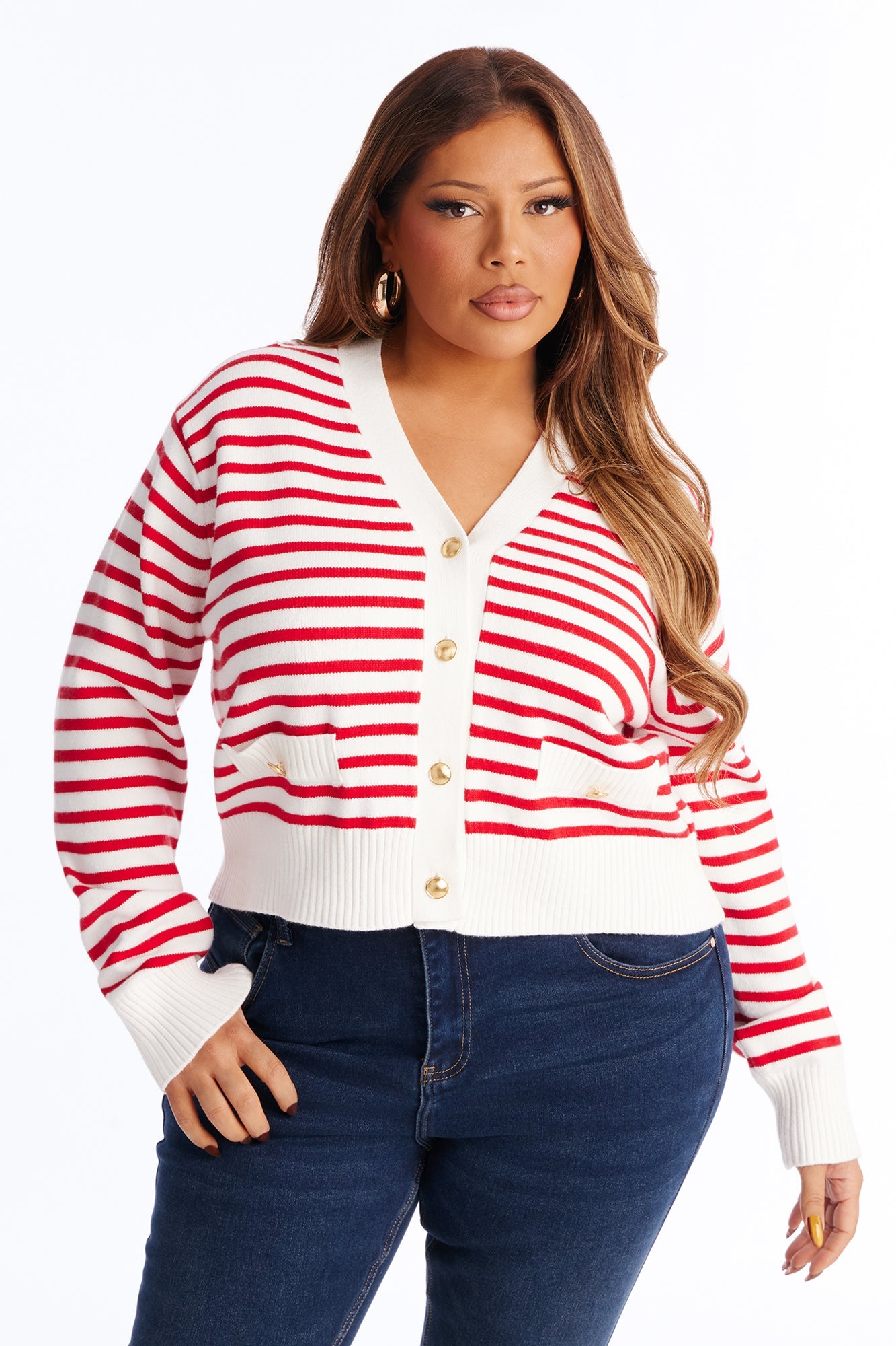 Country Club Striped Cardigan - Red/White