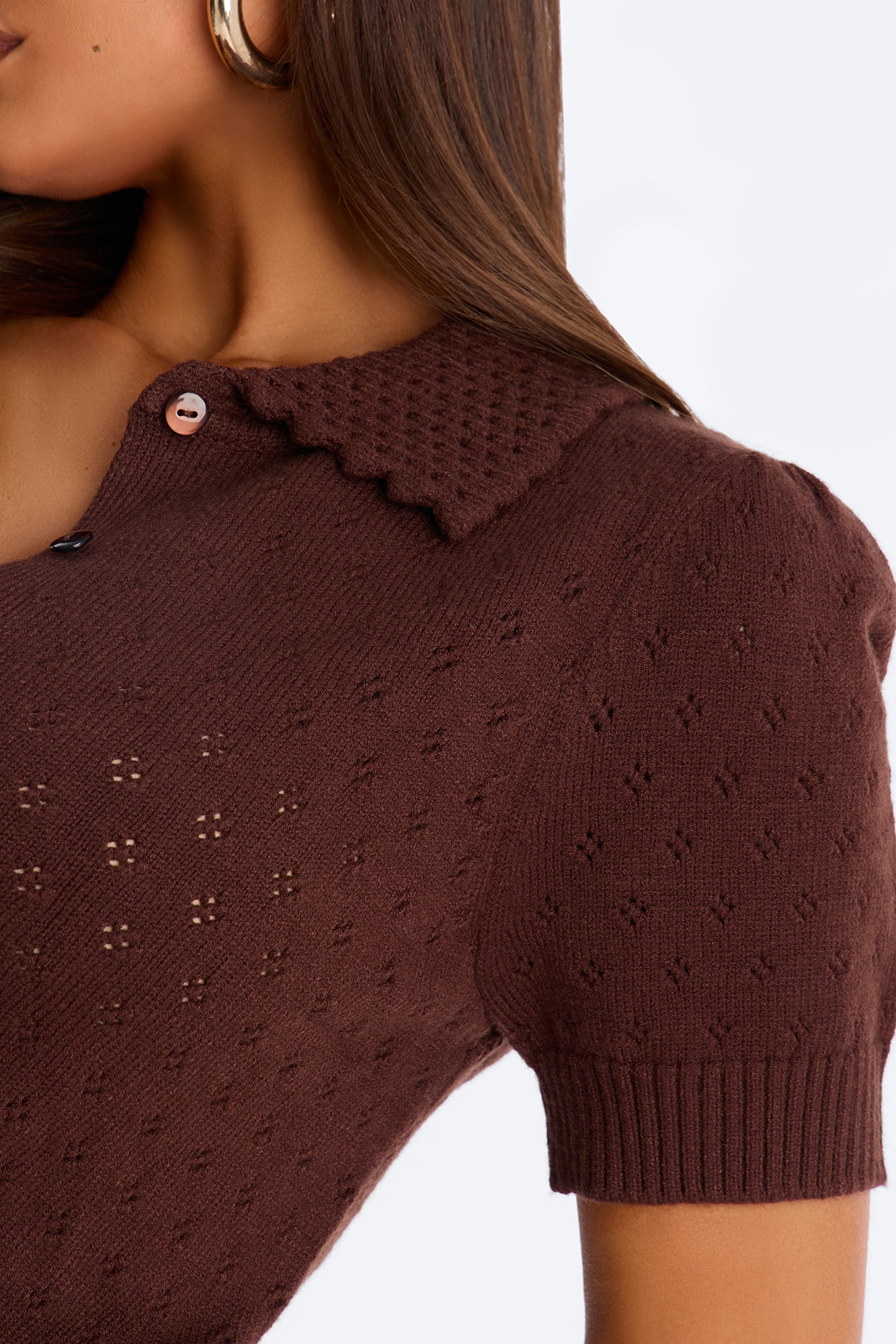 Vintage Pointelle Sweater Top - Chocolate