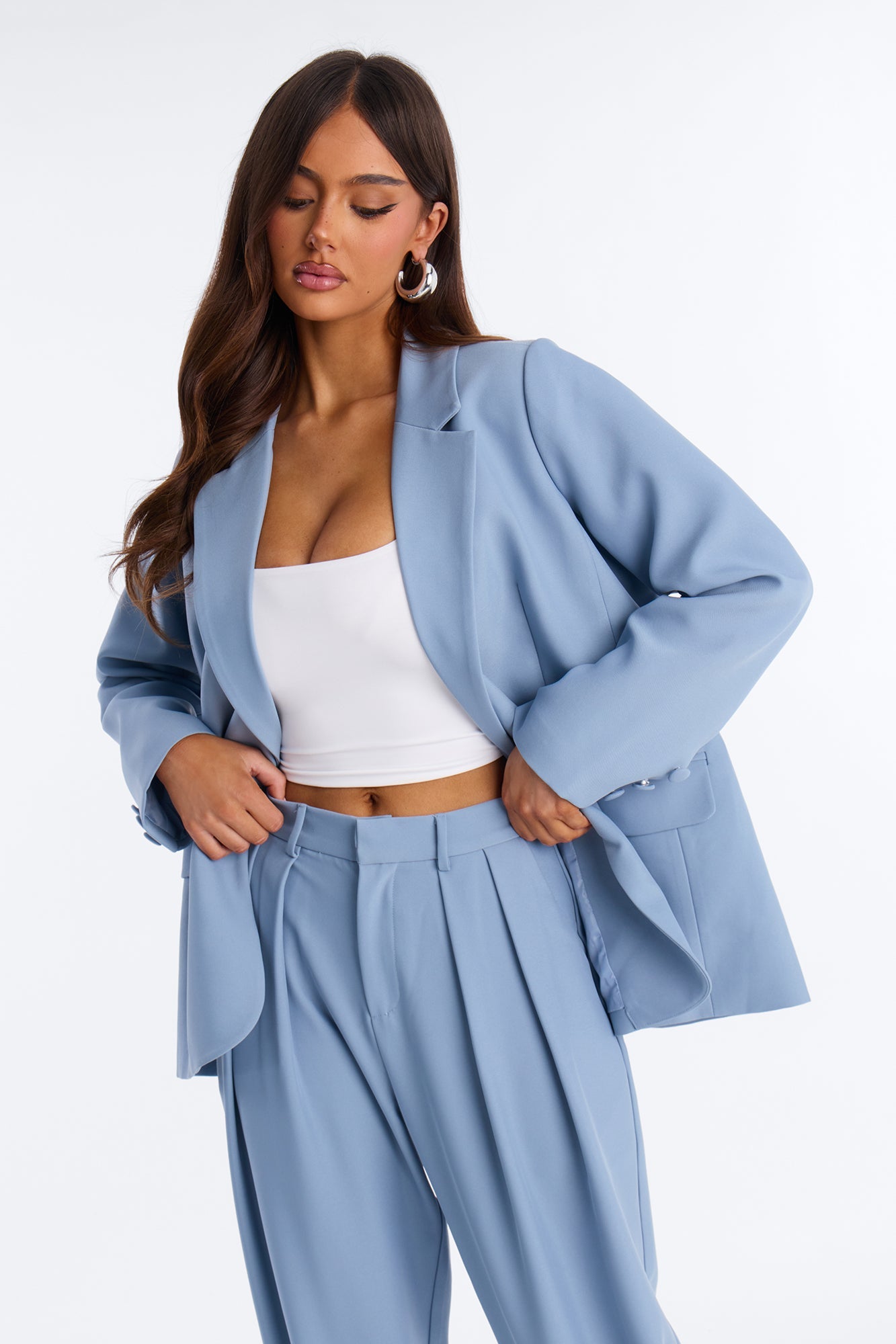 Veronica Blazer Cinched Pant Set - Dusty Blue