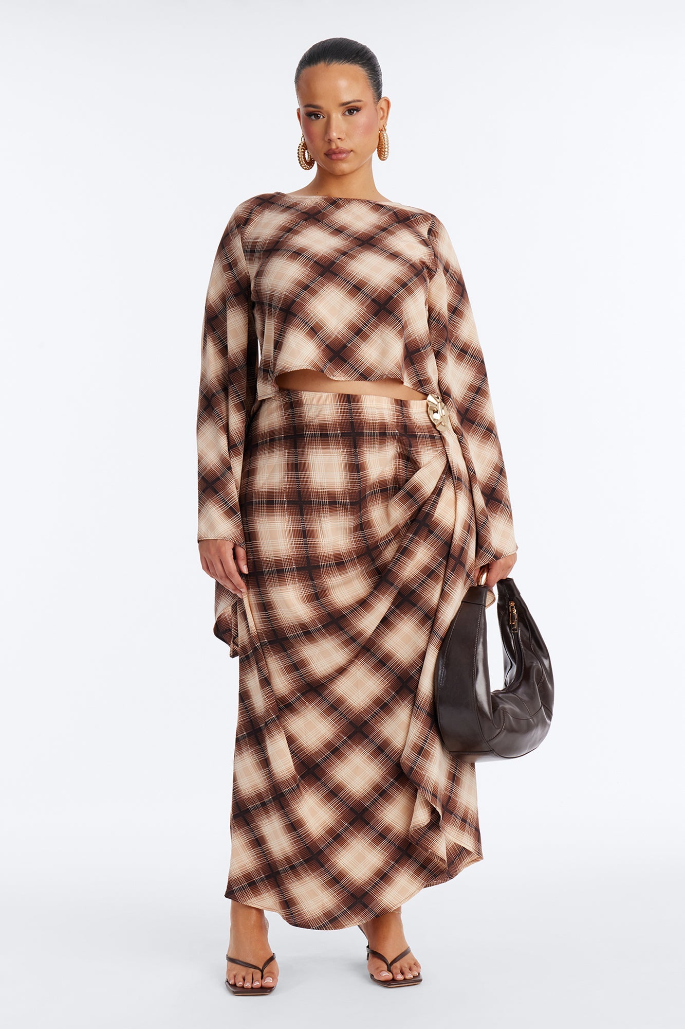 Raylene Plaid Maxi Skirt Set - Brown/combo