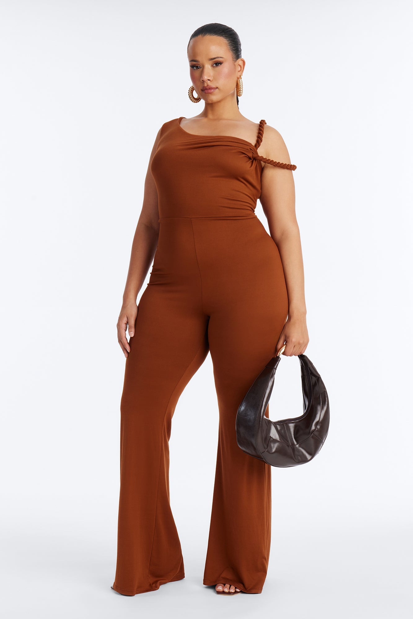 Rhia Twist One Shoulder Jumpsuit - Chocolate