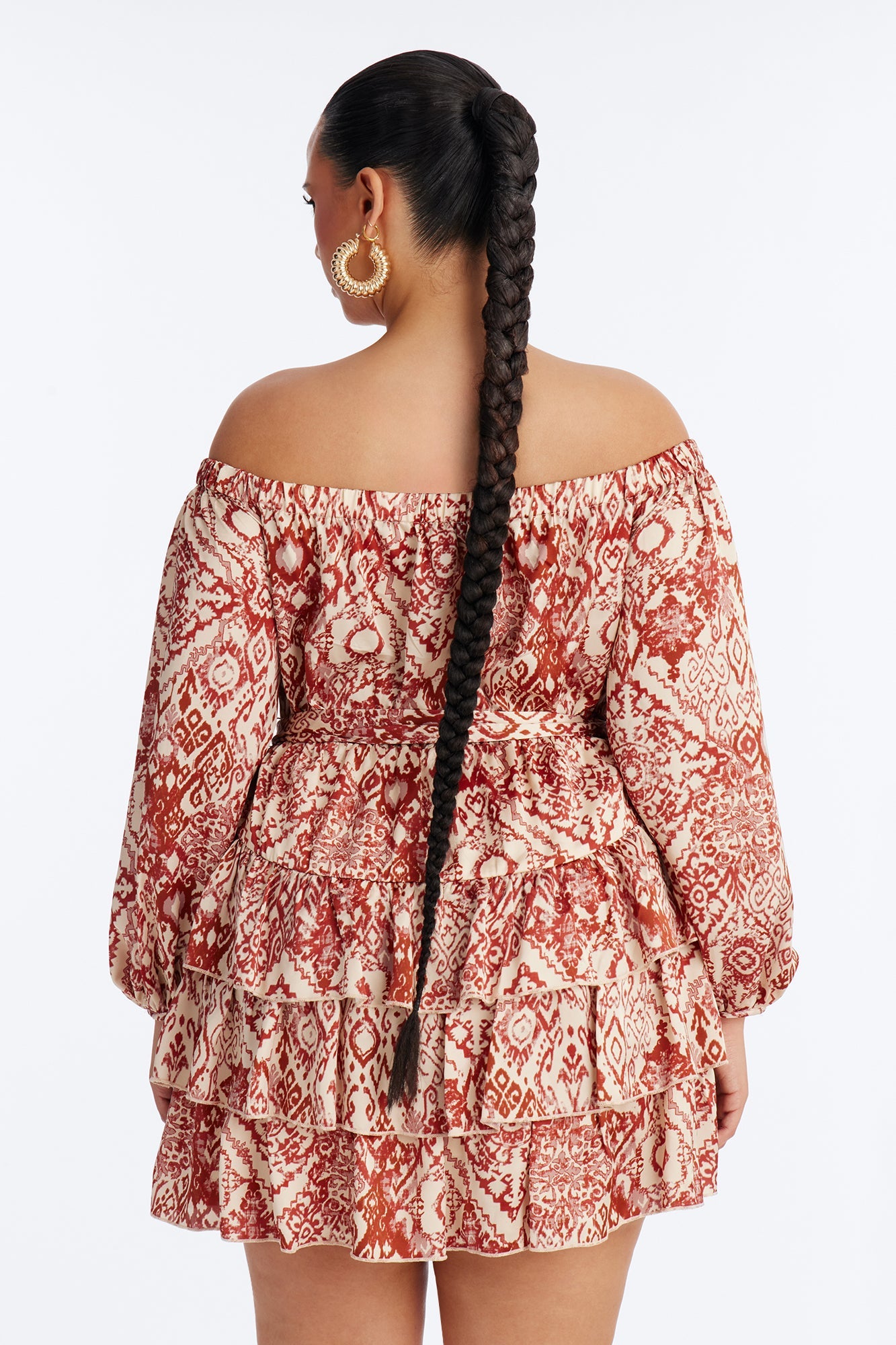 Cleo Off Shoulder Satin Mini Dress - Rust/combo