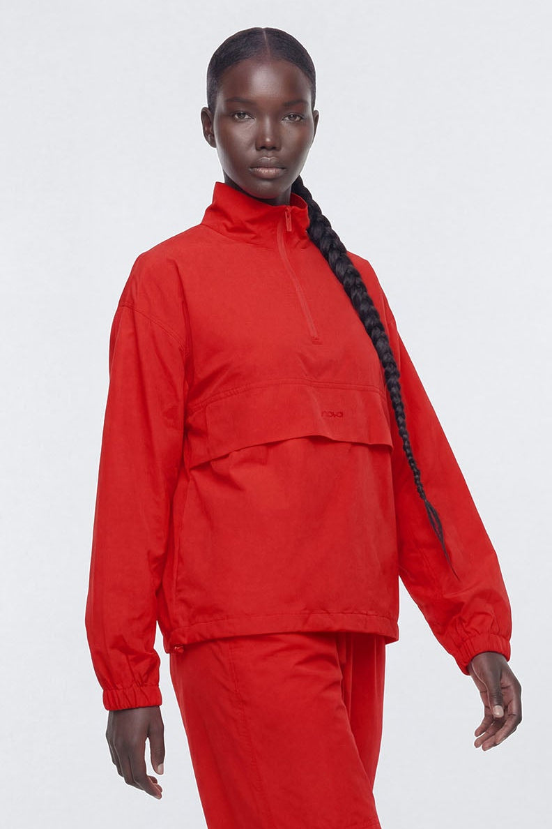 CoreNylon Mock Neck Half Zip Track Jacket - Red