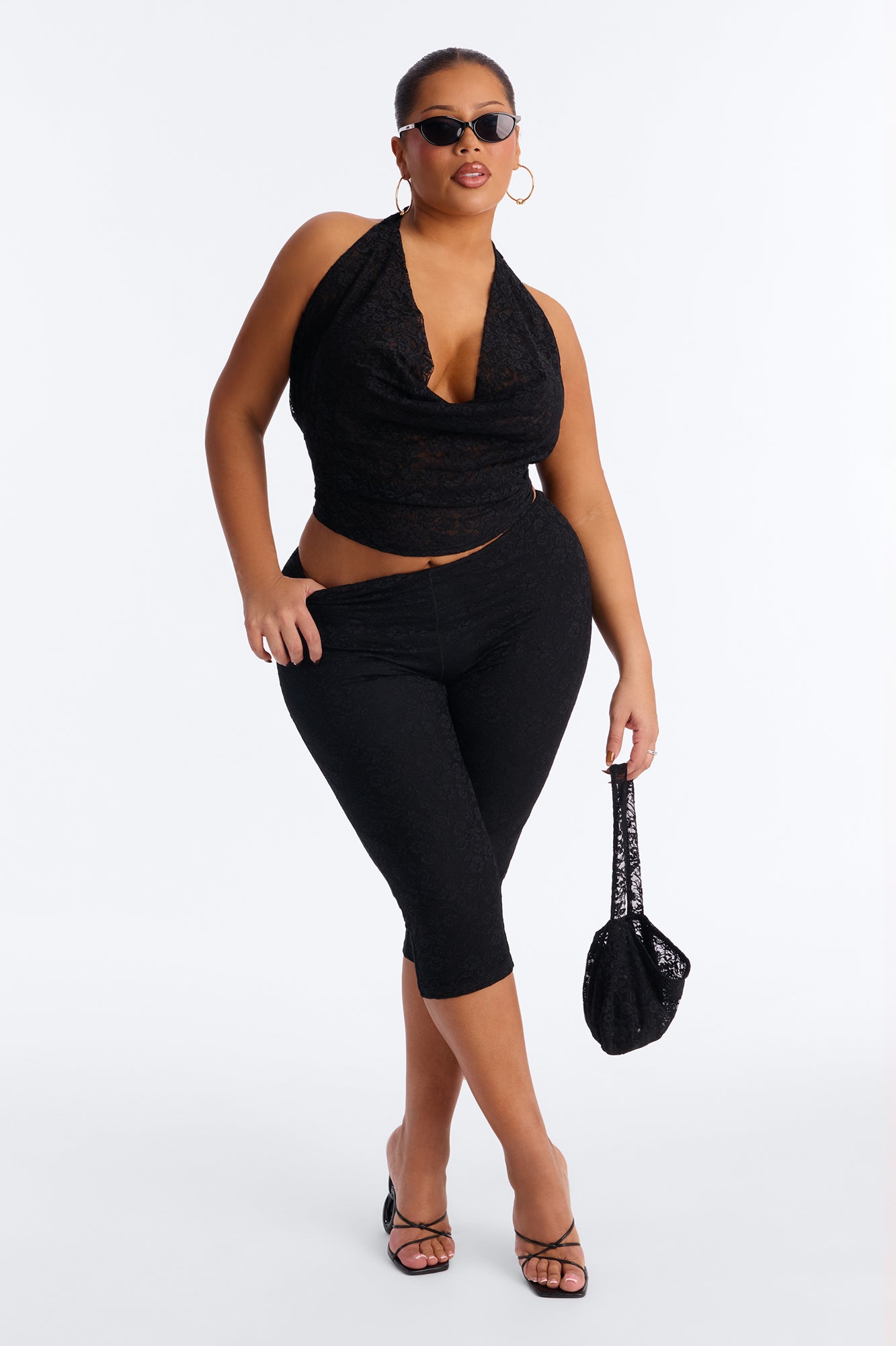 Pretty Please Lace 3 Piece Capri Set - Black