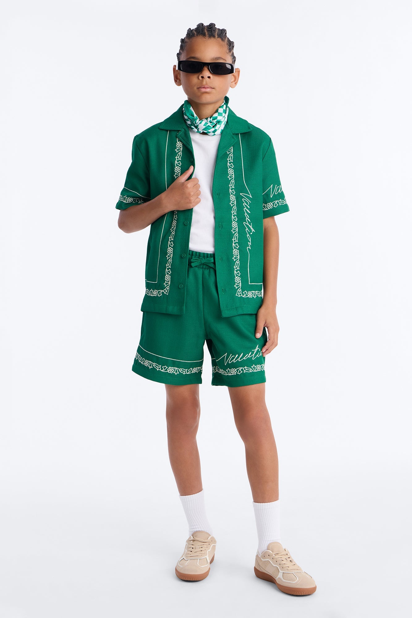 Mini Kingston Embroidered Cuban Collar Button Up Shirt - Green
