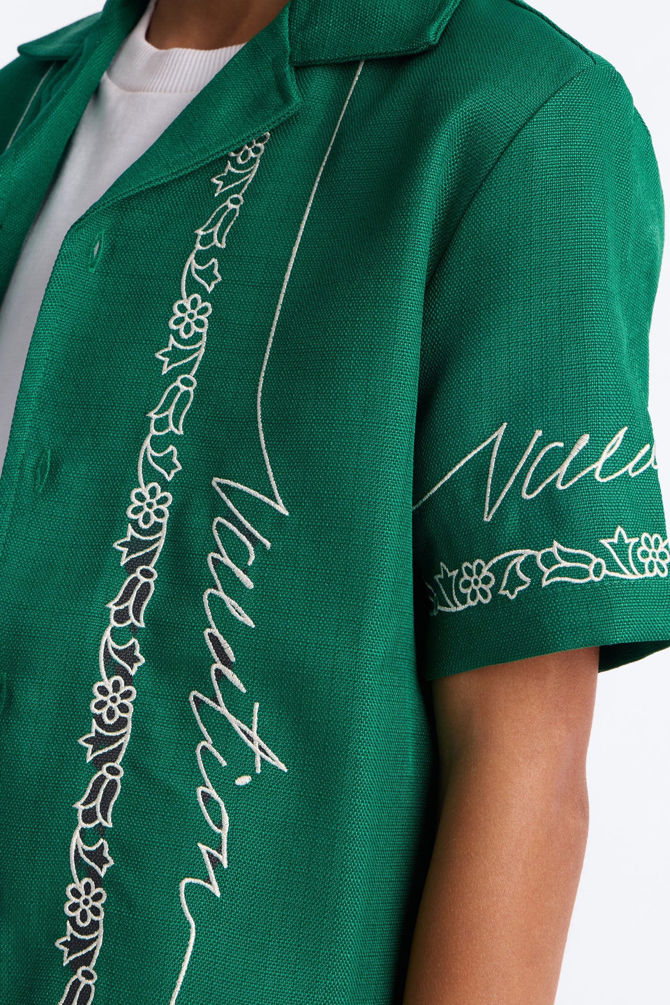 Mini Kingston Embroidered Cuban Collar Button Up Shirt - Green