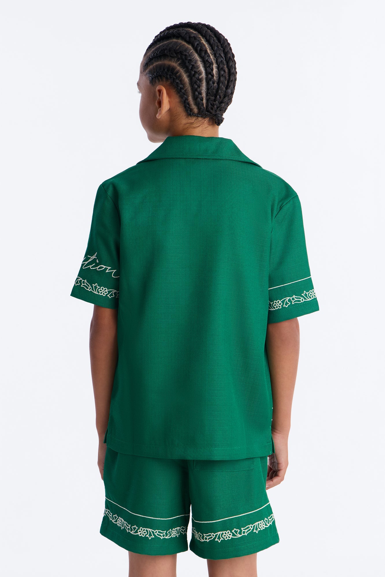 Mini Kingston Embroidered Cuban Collar Button Up Shirt - Green