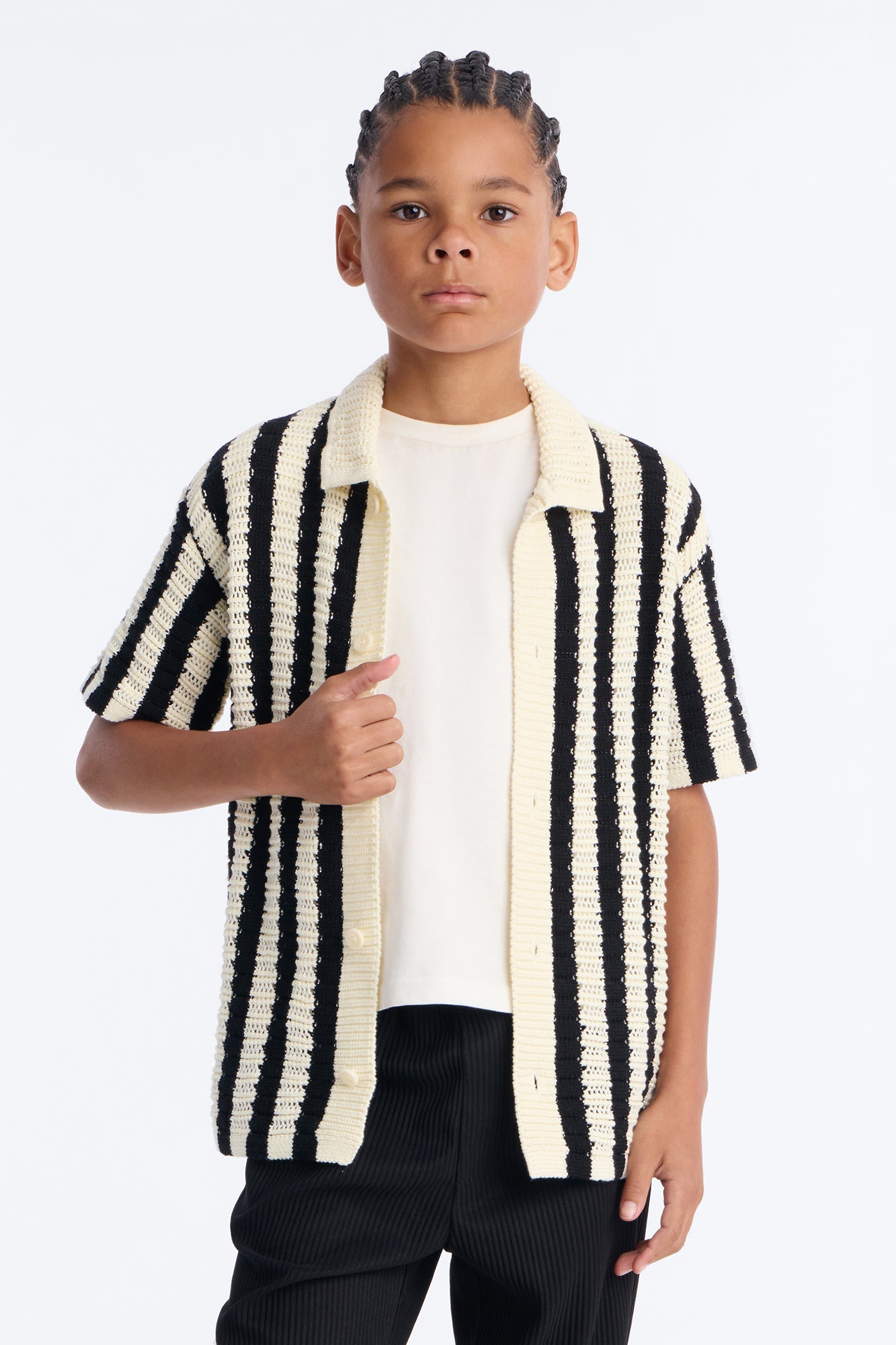 Mini Clark Striped Knit Button up Shirt - Black/combo