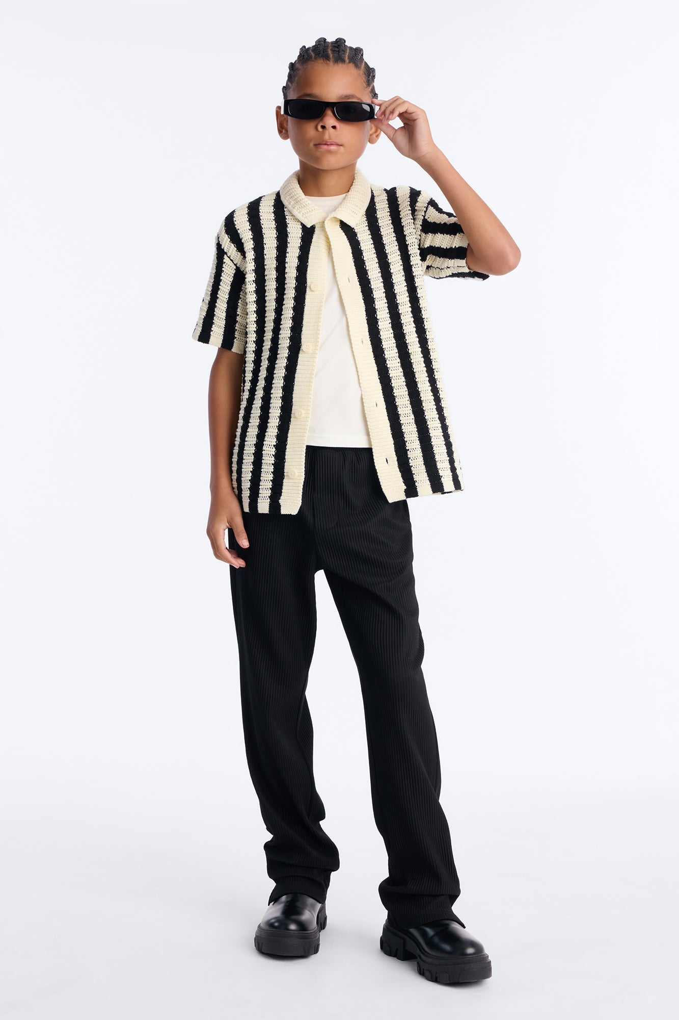 Mini Clark Striped Knit Button up Shirt - Black/combo